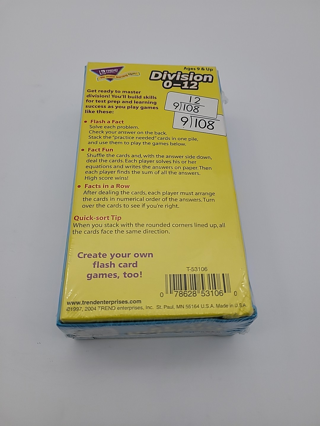 NEW/SEALED TREND Enterprises Division 0-12 Flash Cards w 91 Cards for Ages 9+