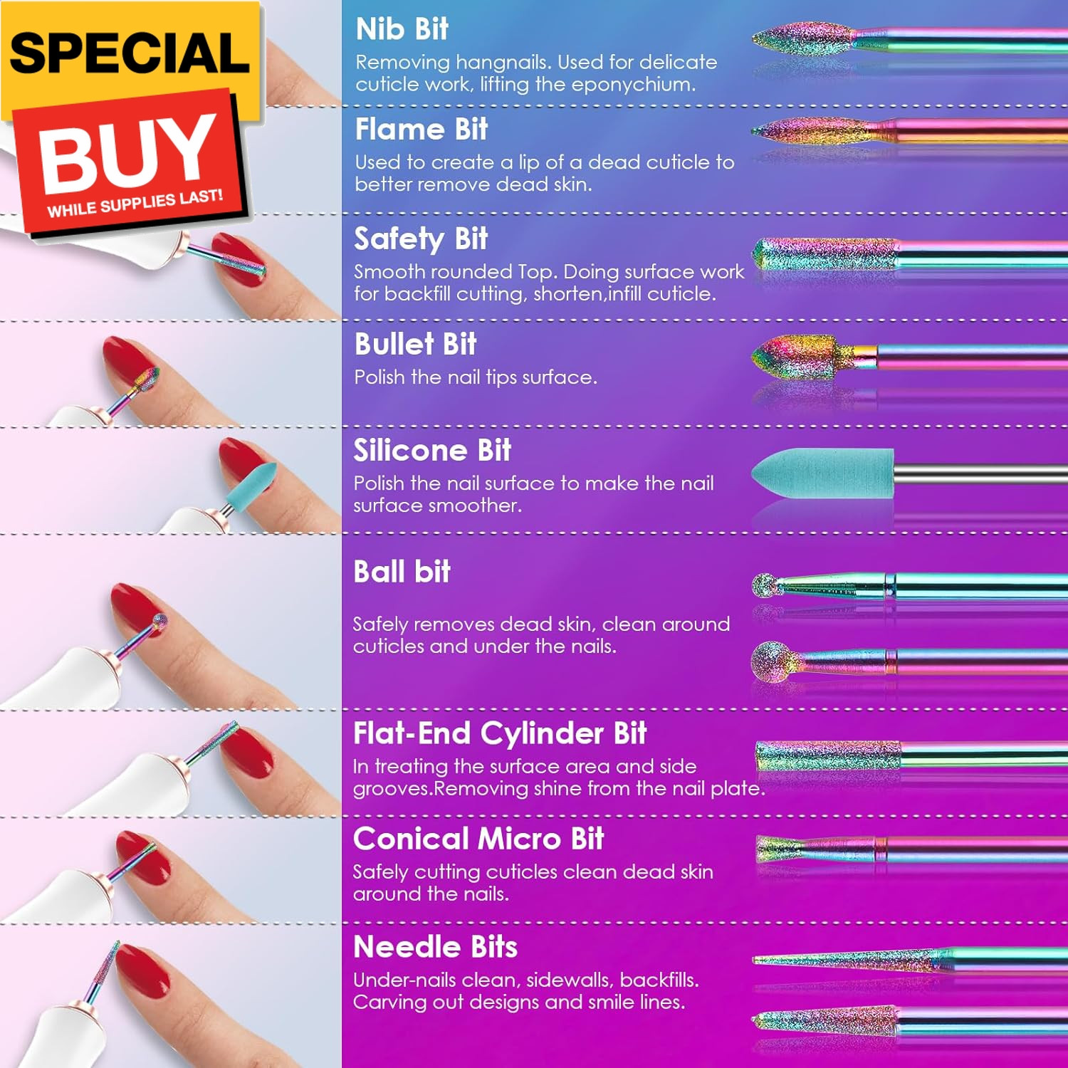 26PCS Nail Drill Bits Set with Holder Case, 3/32 inch Ceramic Safety Bits for Na