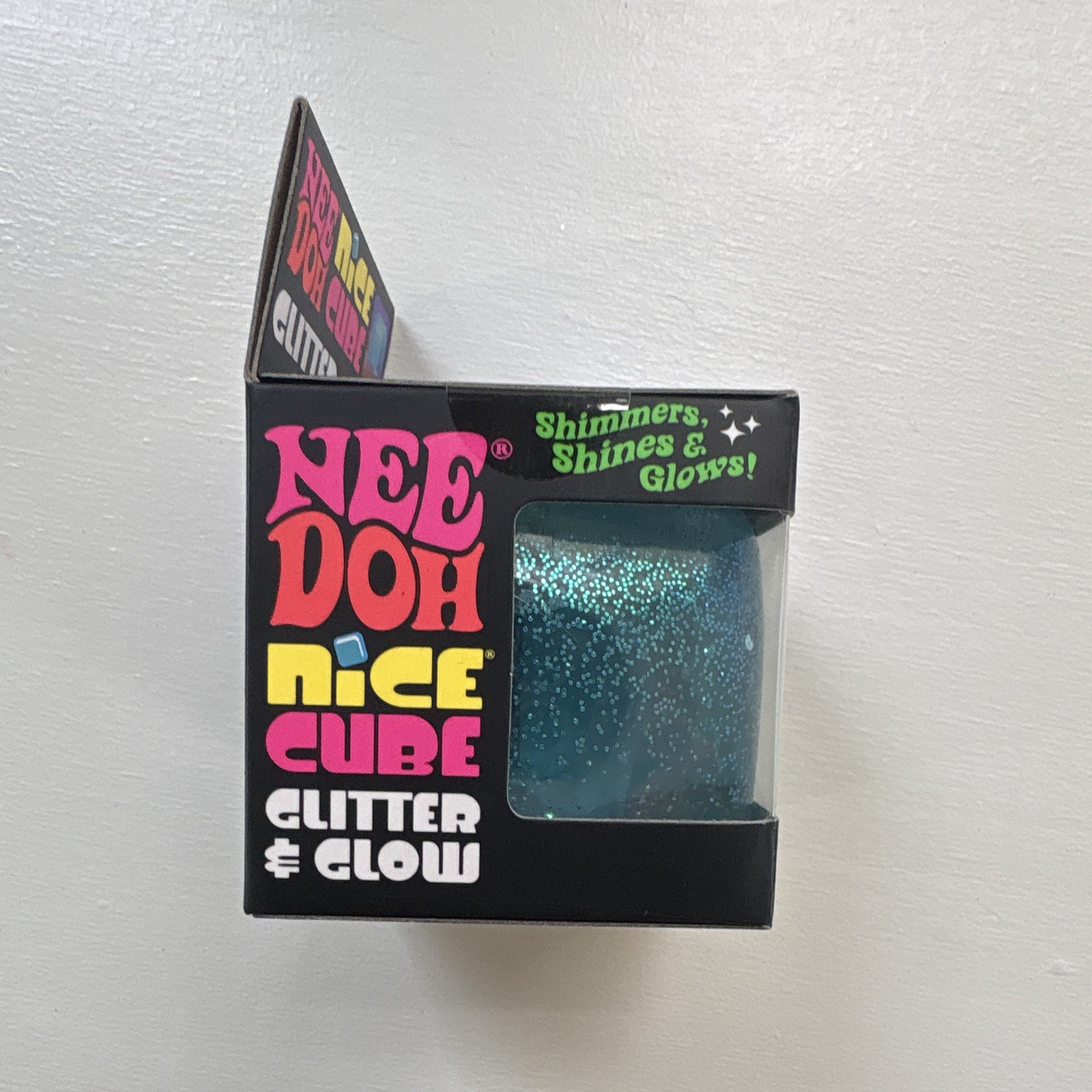 NeeDoh Nice Cube Glitter & Glow Super Solid Squish Squeeze Toy, Blue 26057HY