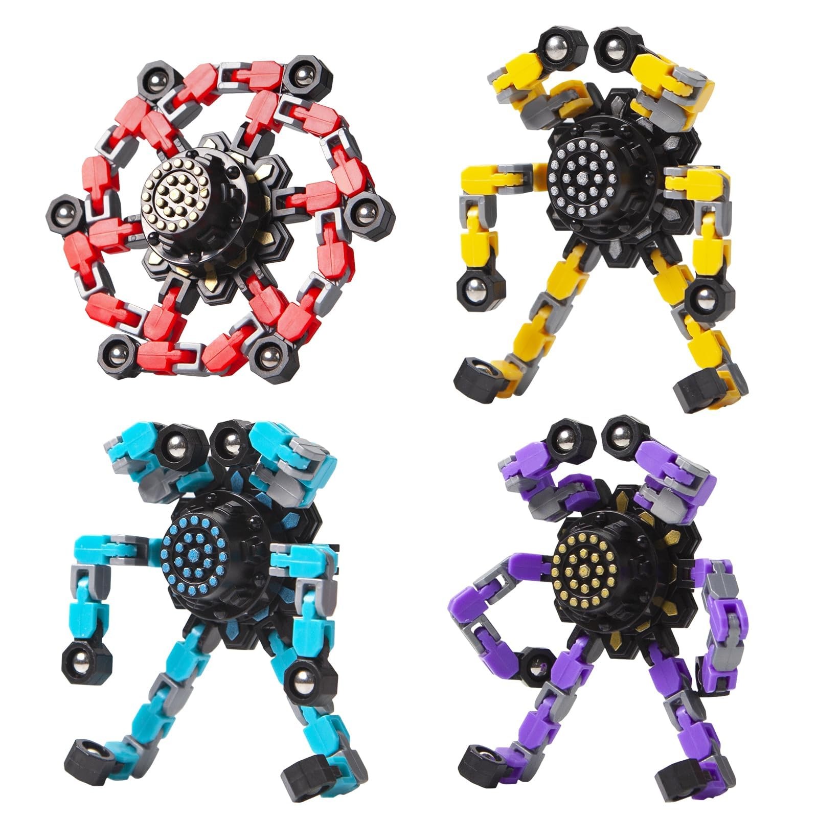 Gokeey Transformable Fidget Spinners Toys 4 Pcs Small, Red,yellow,blue,purple