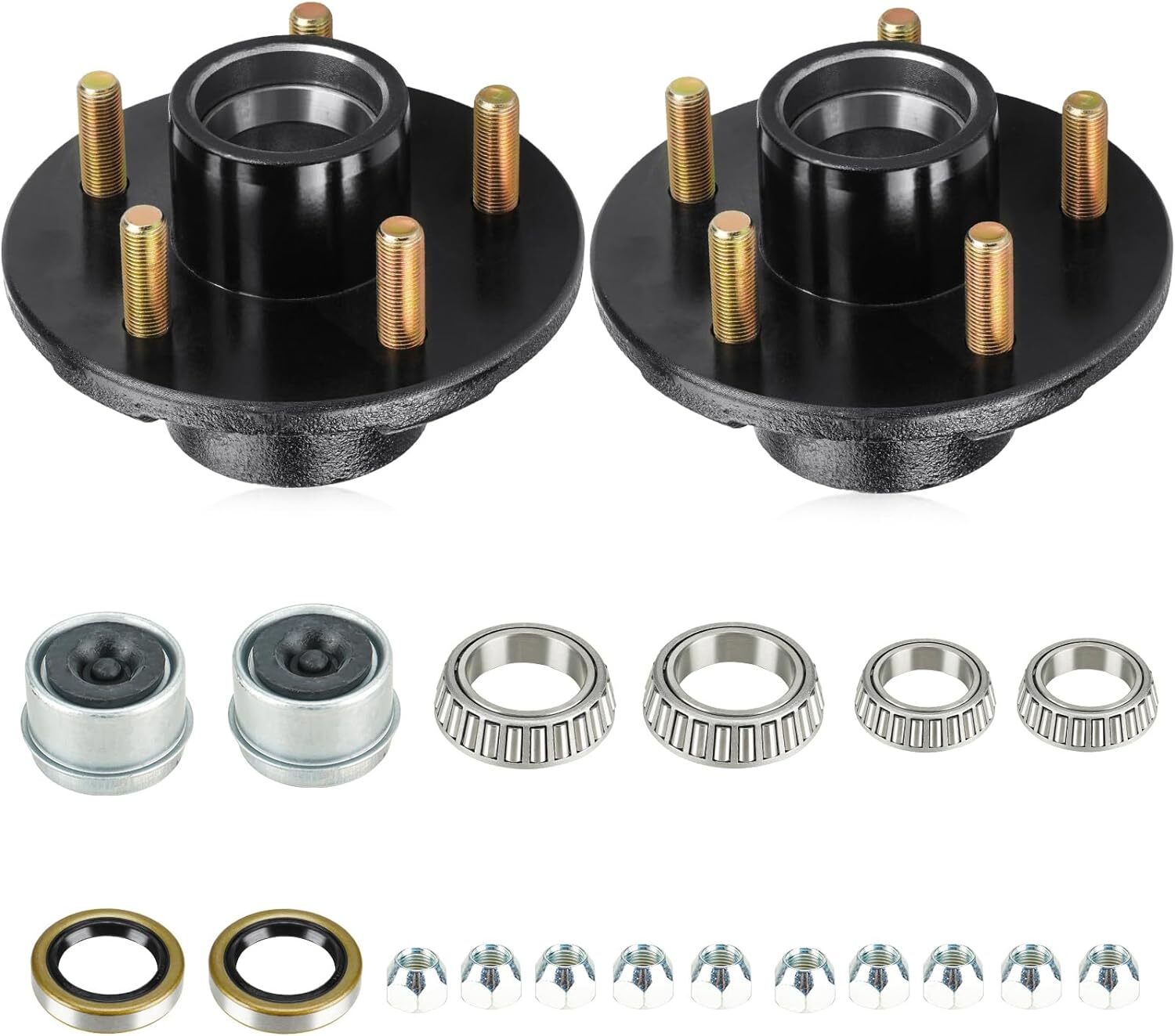 2 Sets 5 on 4.5″ Bolt Circle Trailer Hub 5 Lug Idler Hub Kits for 3,500lbs