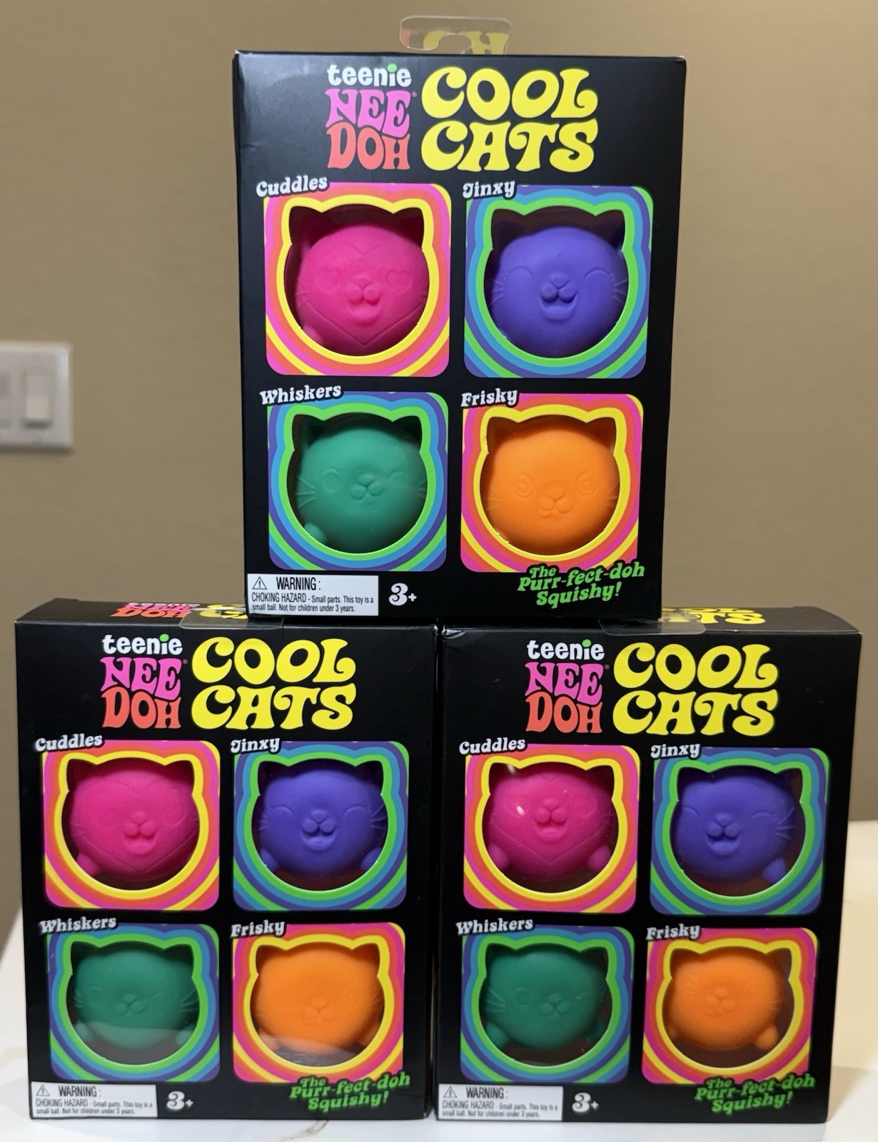NeeDoh Teenie Cool Cats 4-Pack Schylling Squishy Kittens (LOT of 3)