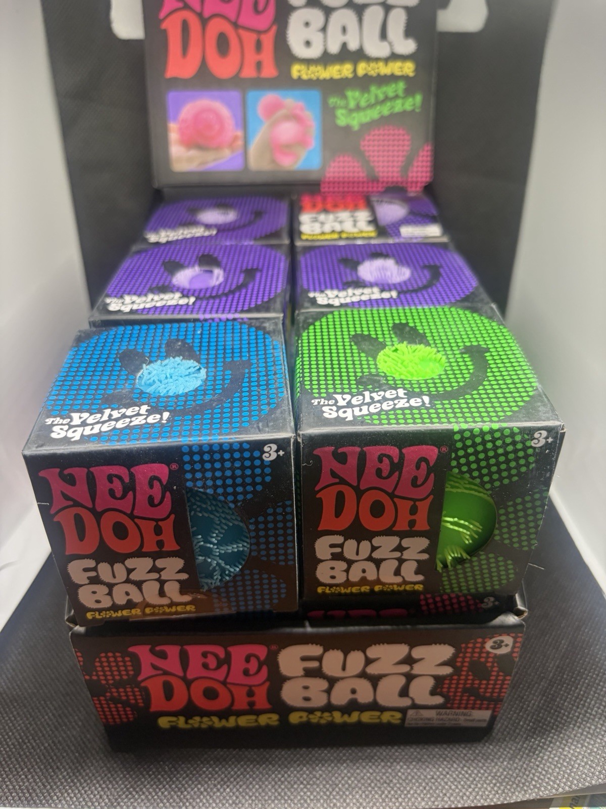 Nee Doh FUZZBALL LOT OF 12 Needoh Flower Power Squish Stress Ball w/Display