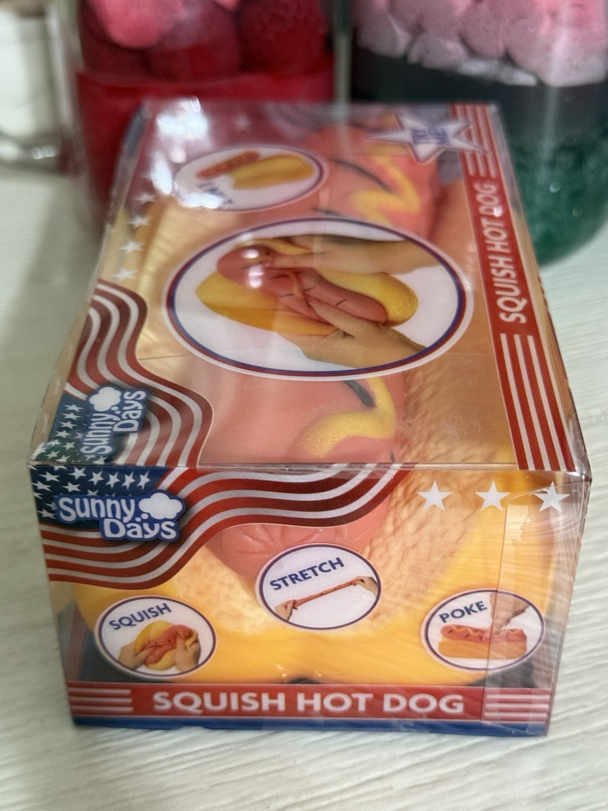 Squishy Hot Dog Squeezy Fidget Toy Sunny Days 2-in-1 Hotdog Stress Relief NEW