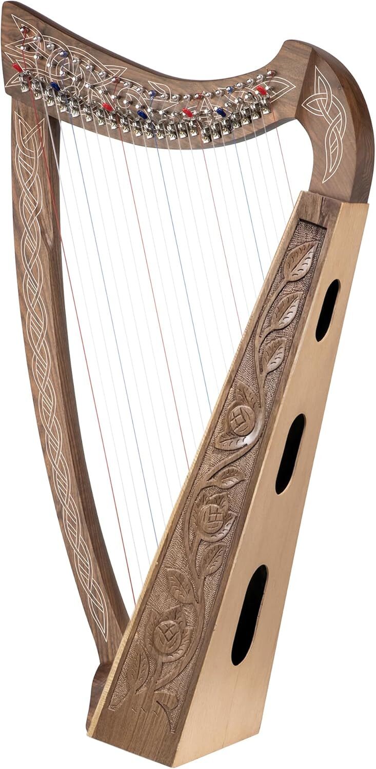 Design Toscano Celtic Knot Walnut Heather Harp Instrument and Display, 35 Inch,