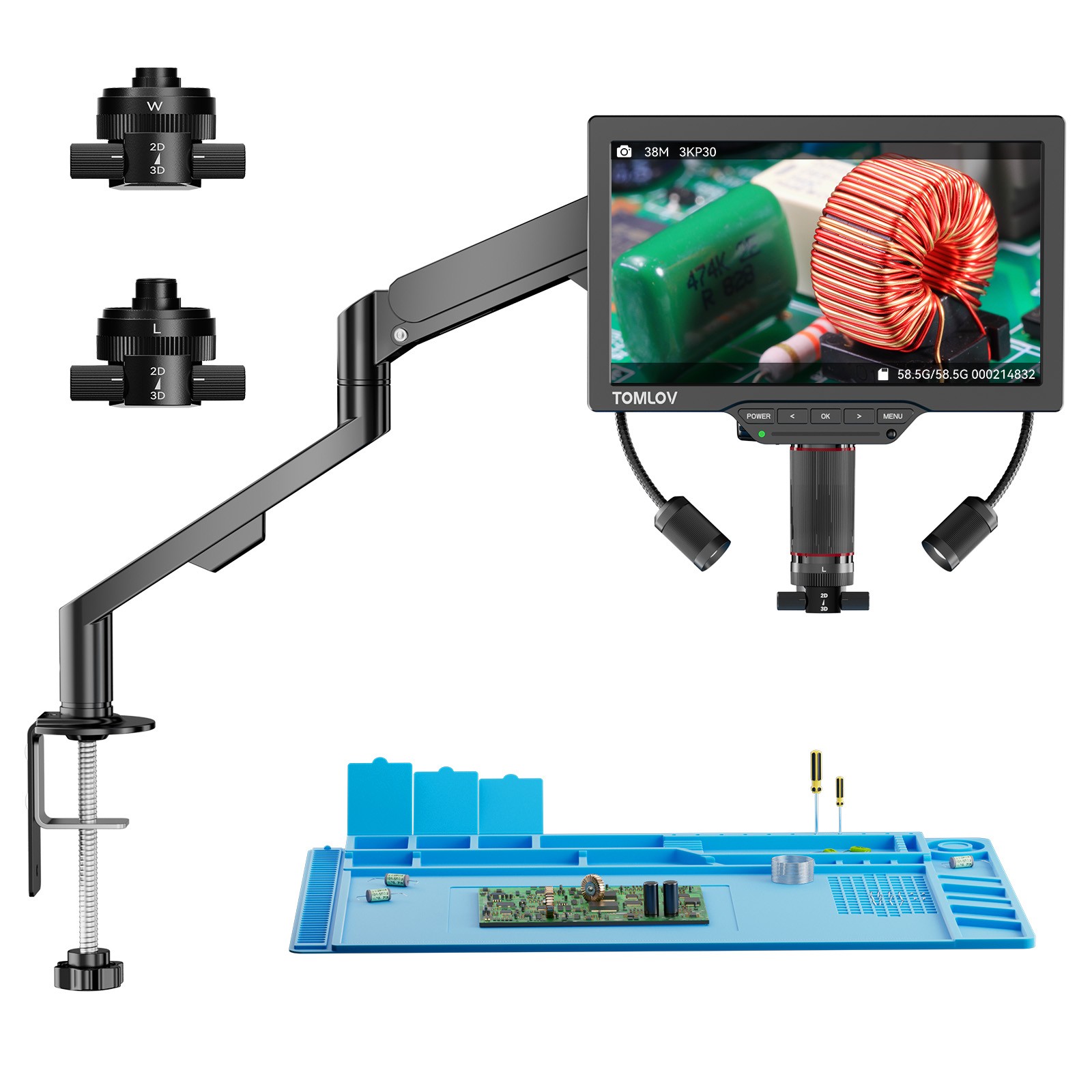 TOMLOV 3D Digital Soldering Microscope 38MP 2000X Coin Microscope with F G1N