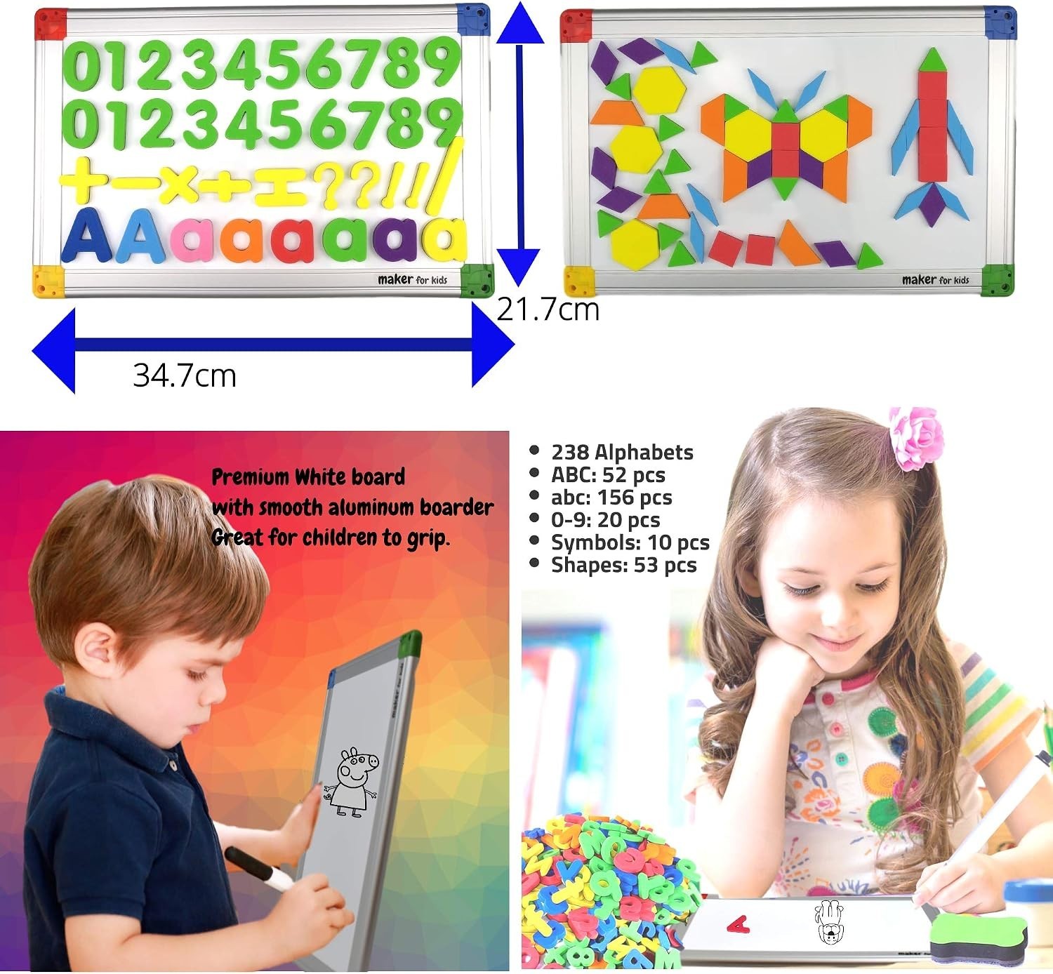 Magnetic Alphabet Letters Set with Double-Sided Whiteboard
