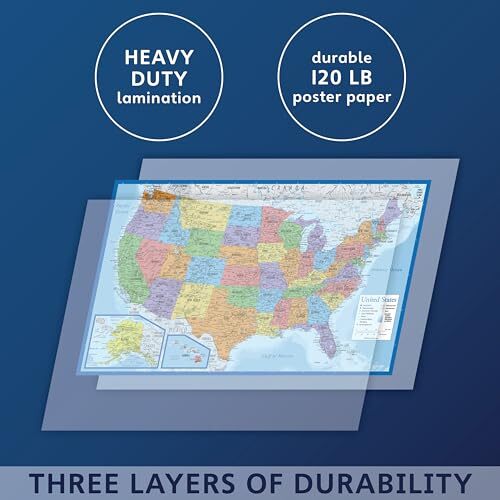 Palace Learning Laminated USA Map – 18″ x 29″ – Wall Chart Assorted Colors