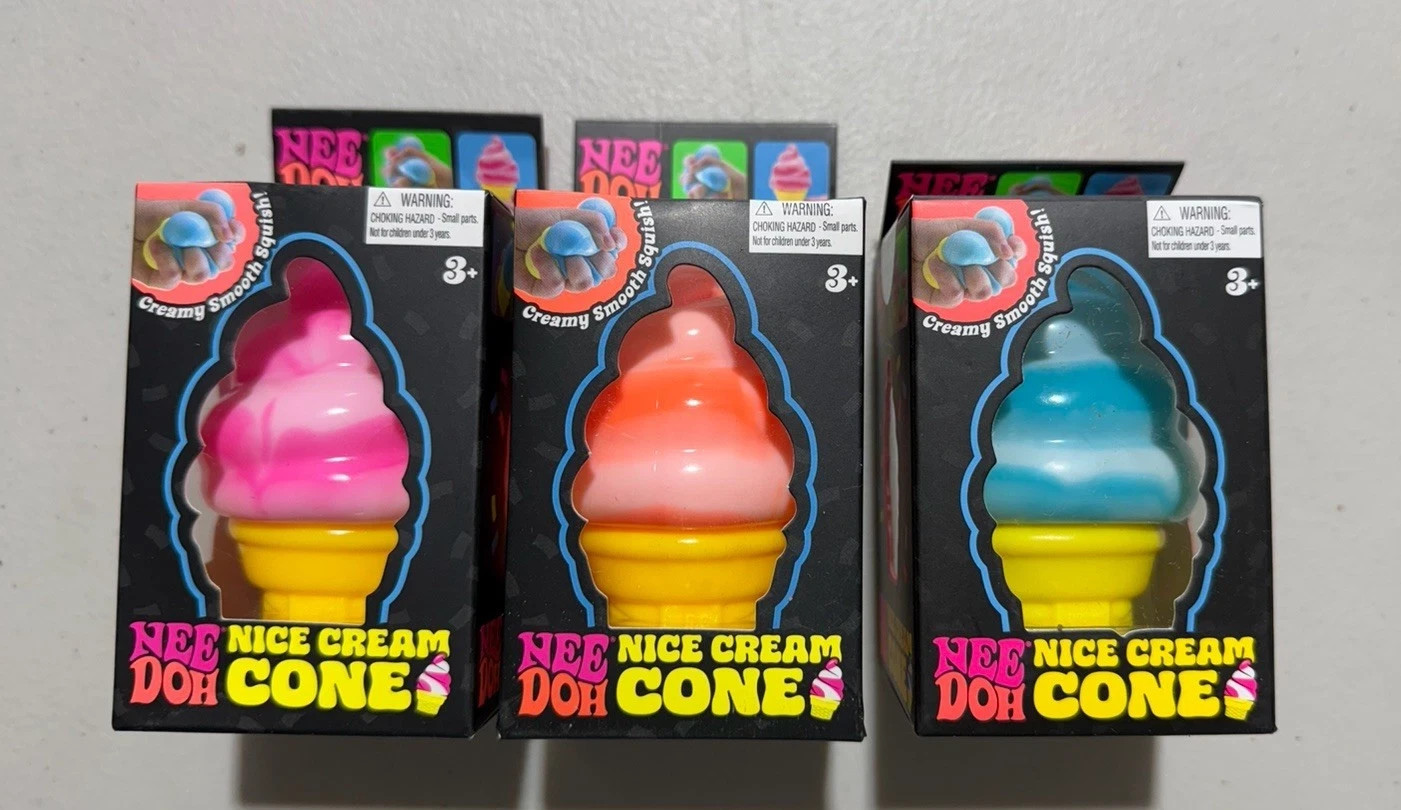 Lot of 3 Authentic Schylling Needoh Nice Cream Cone New in Box Pink Orange Blue