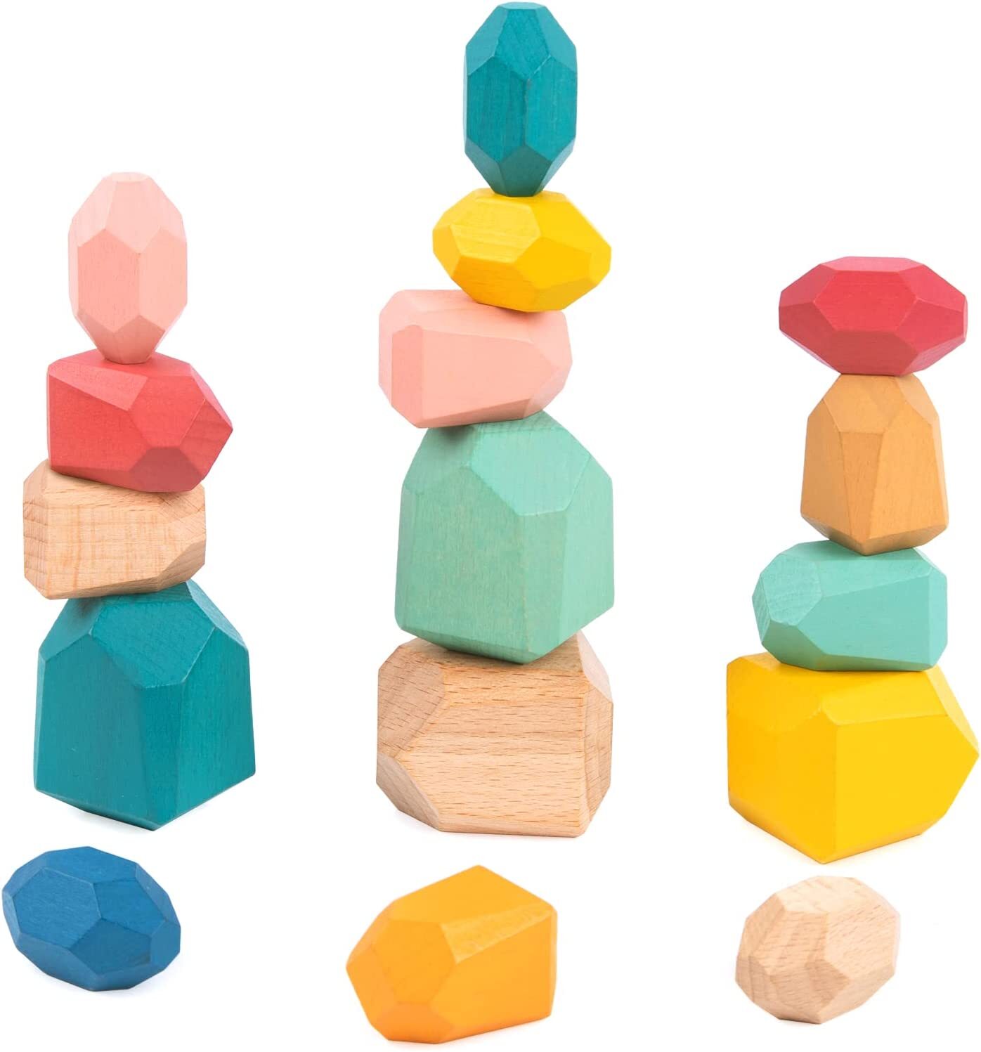 TOOKYLAND Wooden Stacking Stones Toy – 16pcs – Balancing Blocks Set, 3 Years +