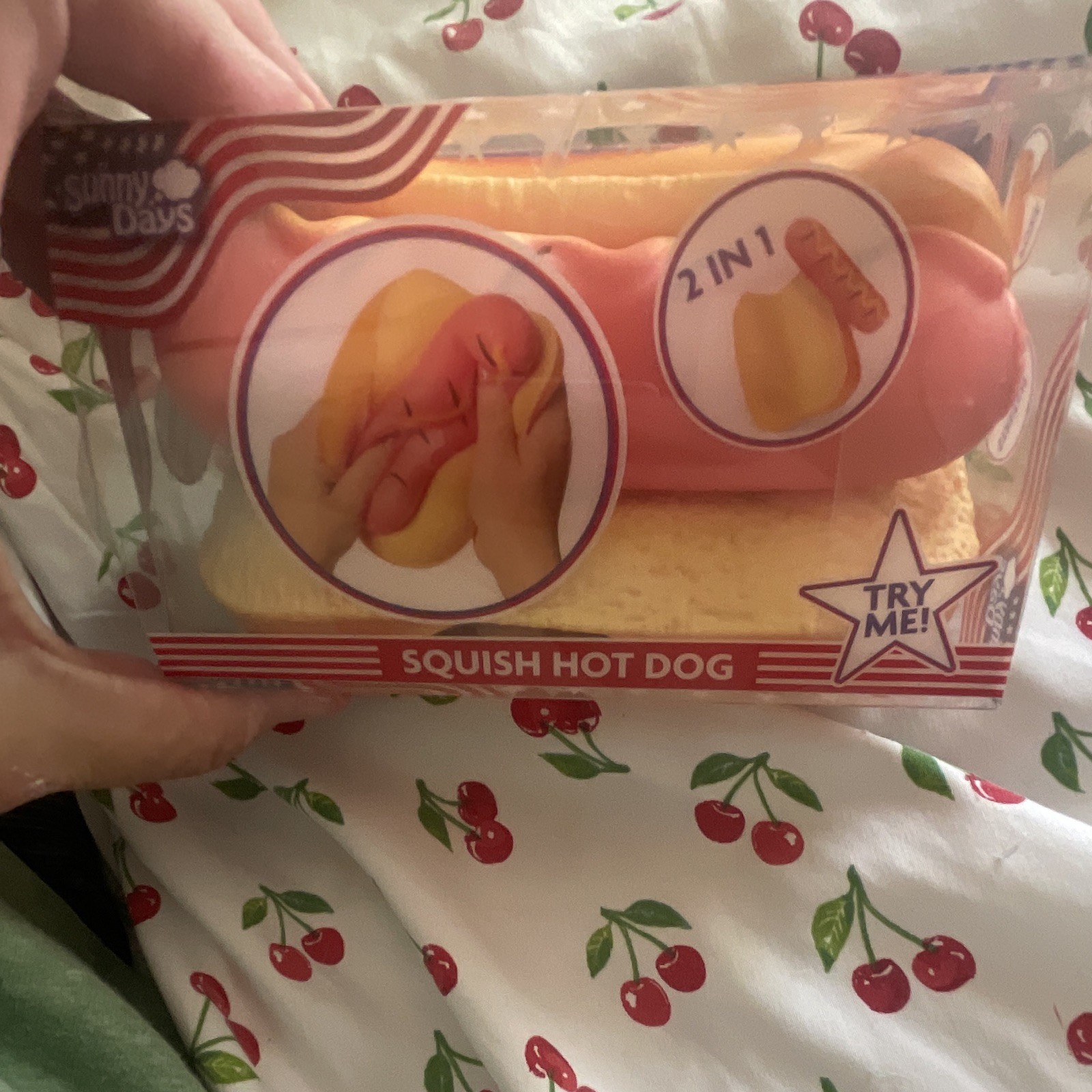 Sunny Days Squish Hot Dog 2-in-1 Tactile Squeeze Toy Pink Yellow Beige