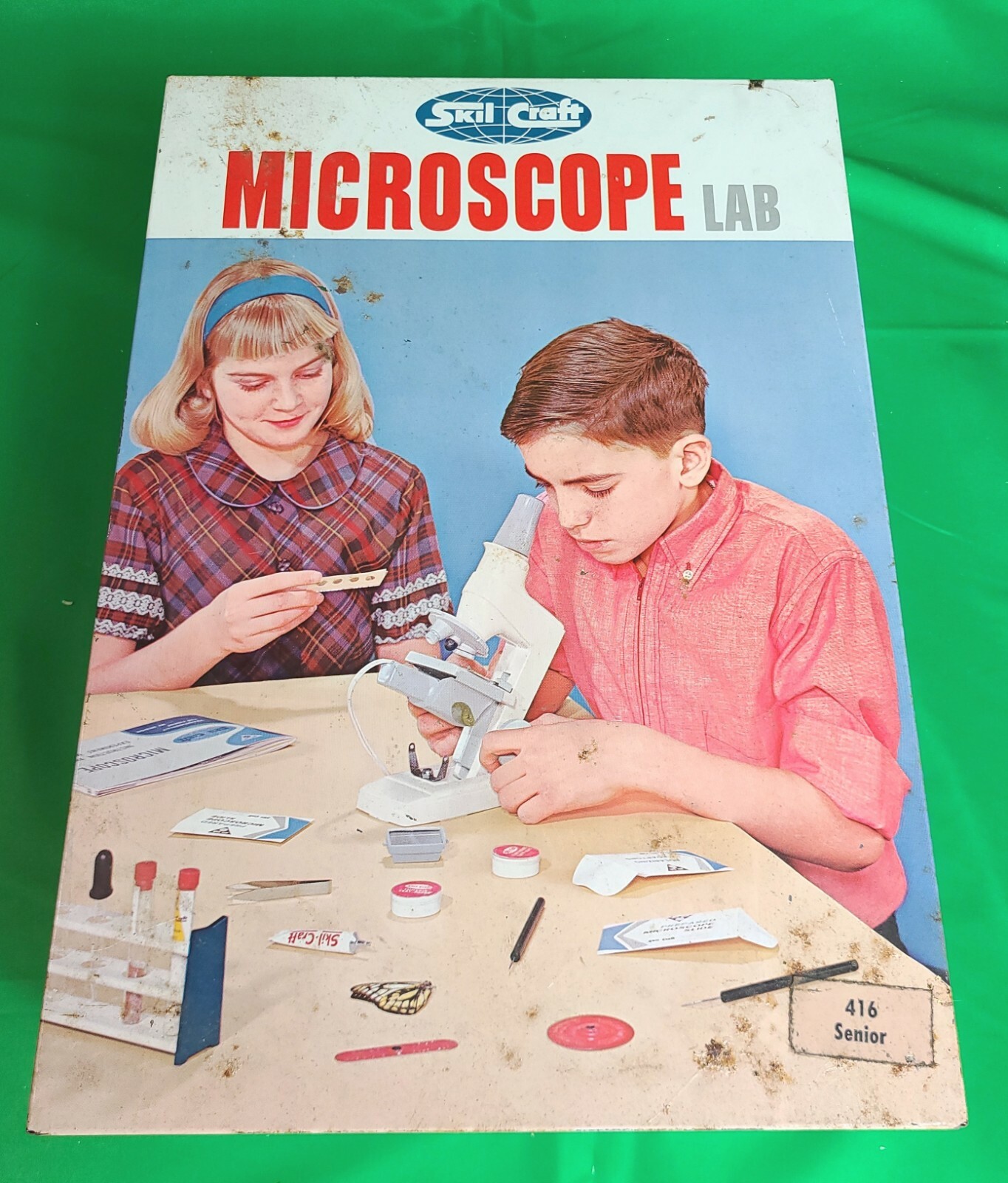 Vintage Skilcraft Microscope Lab #416 Senior Set Tin Litho Case 1960’s (GK)
