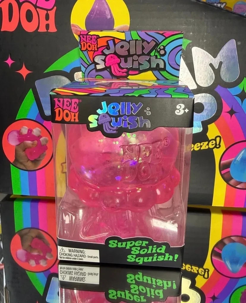 NeeDoh Jelly Squish Pink Jellyfish – Super Solid Fidget Toy & Sensory Stress Rel