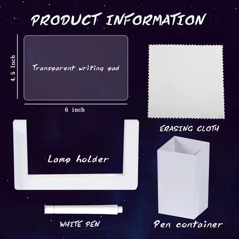 Gift for Kids LED 3D Erasable Writing CLEAR BOARD W/ USB-powered LED Night light