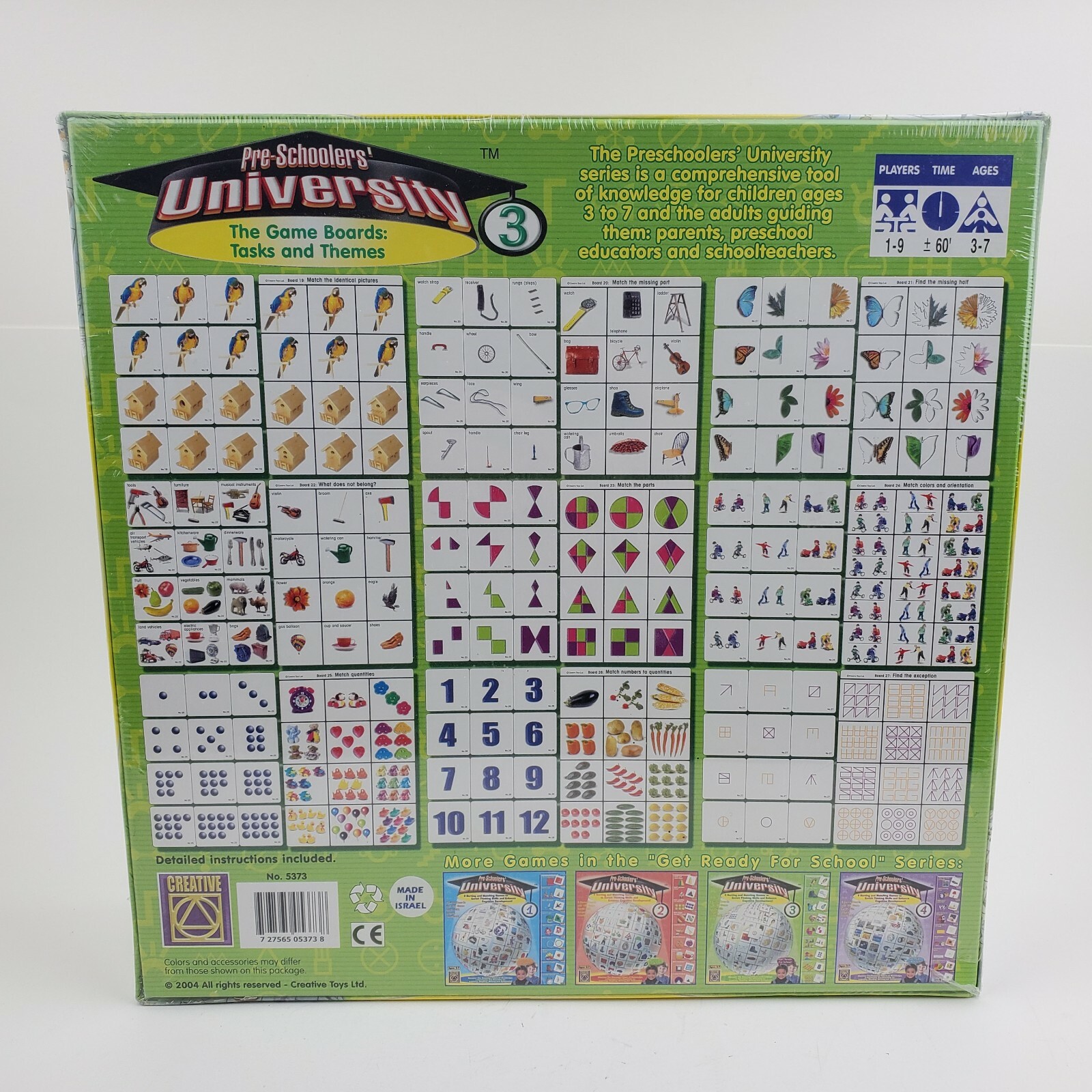PRE-SCHOOLERS UNIVERSITY Matching Sorting Learning Game 2004 Creative Toys 5373