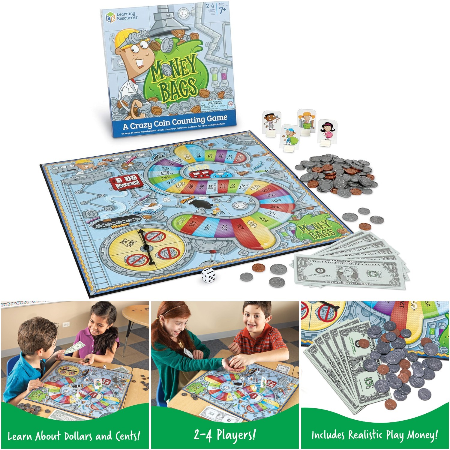 Coin Value Game Math Board Educational Fun for Kids – Wooden