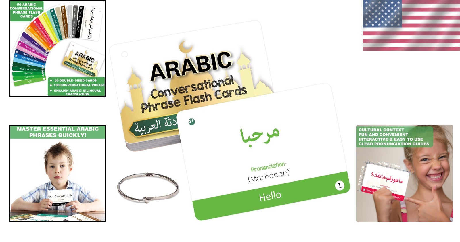 Arabic Flash Cards Set – 50 Essential Phrases with English Transliteration