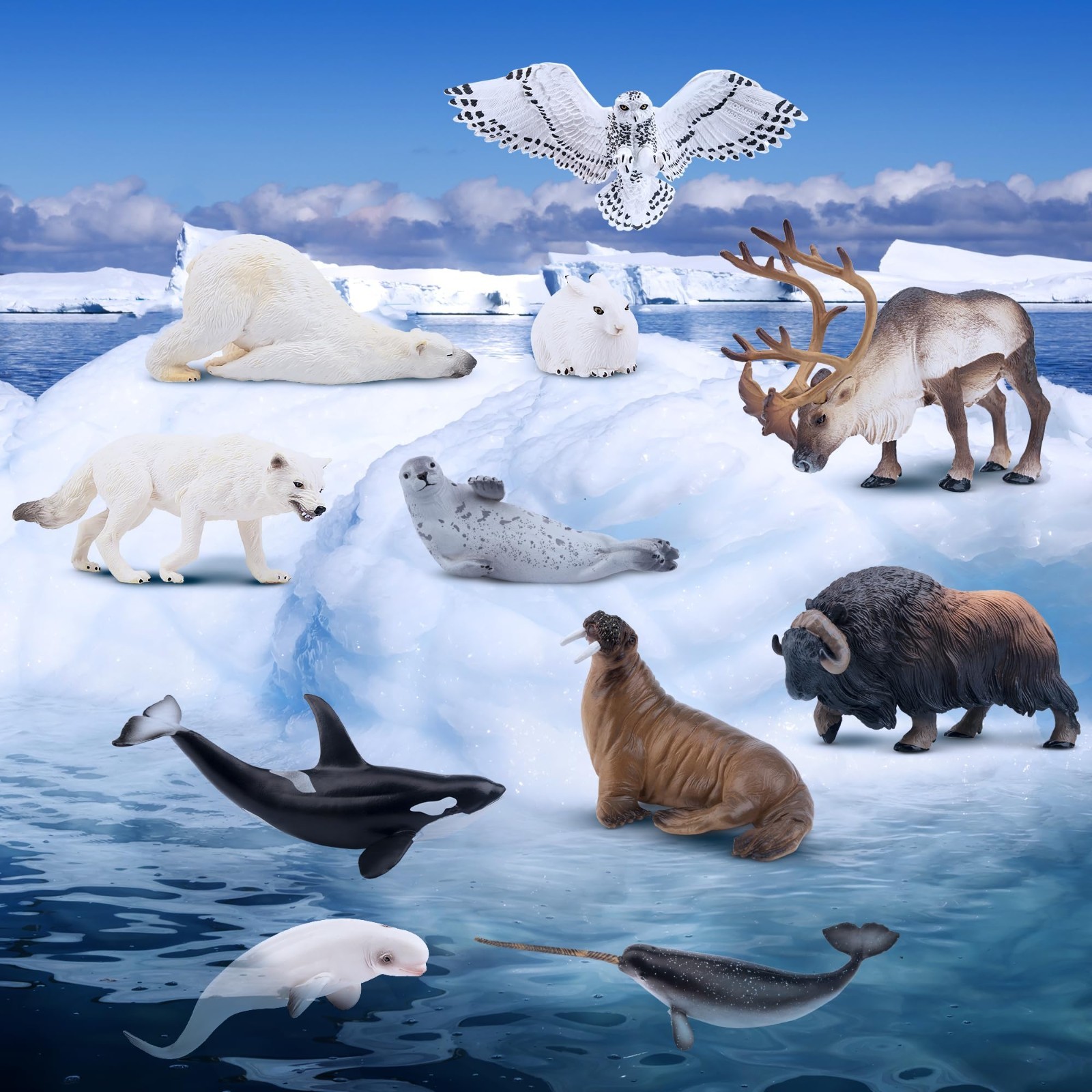 Toymany 12pc Large Polar Bear Walrus Animal Figurines Holiday Collectible Toys