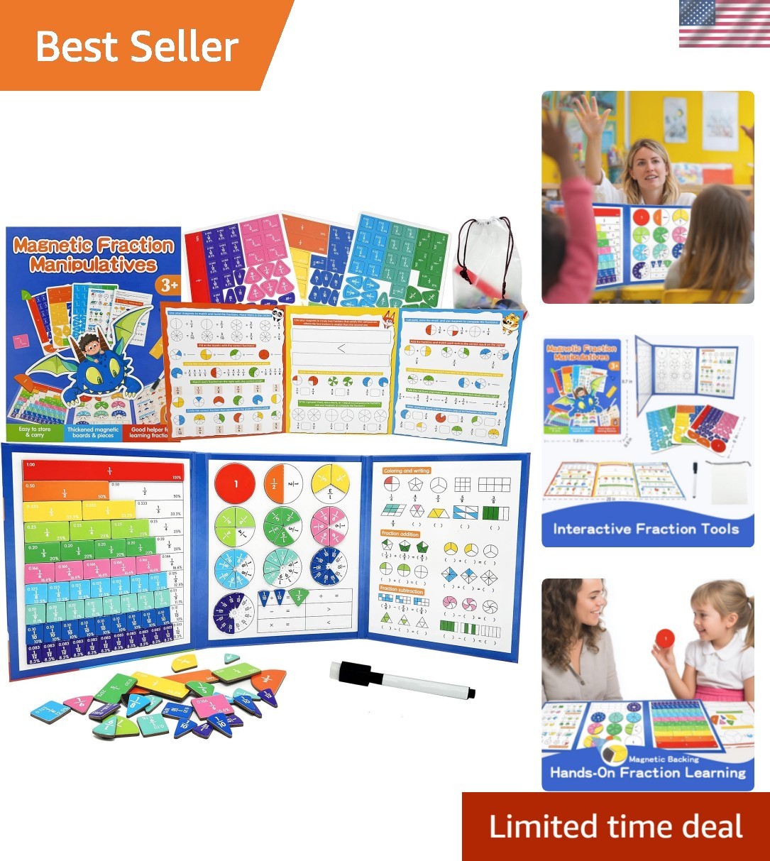 Magnetic Fraction Tiles & Circles Set with Dry Erase Board – Montessori Math …