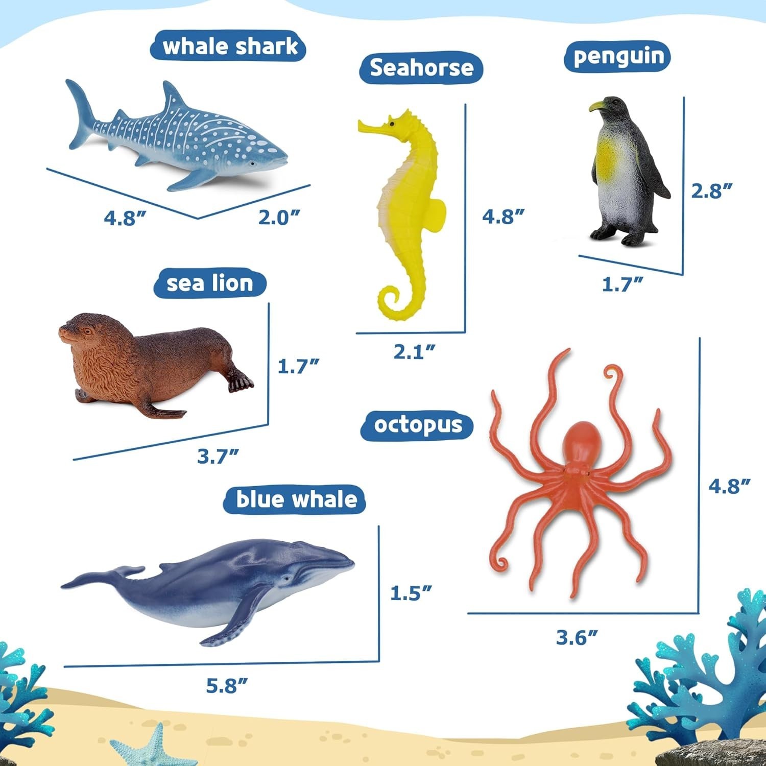 Ocean Sea Life Toy Figures Set for Kids, 12 PCS Realistic Marine Animals with Sh