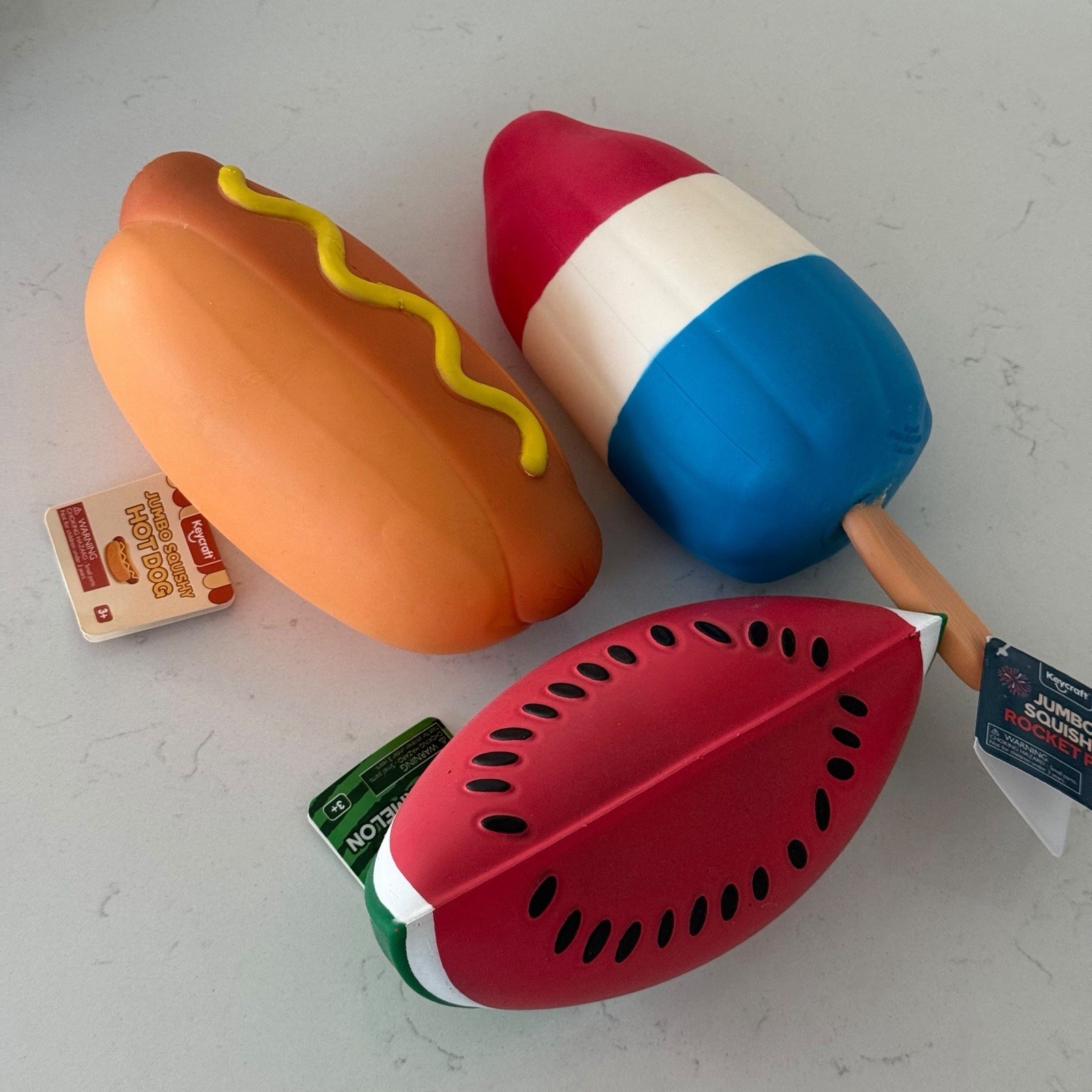 Keycraft Squishy Trio – Hot Dog, Red-White-Blue Popsicle,Watermelon NEW VIRAL