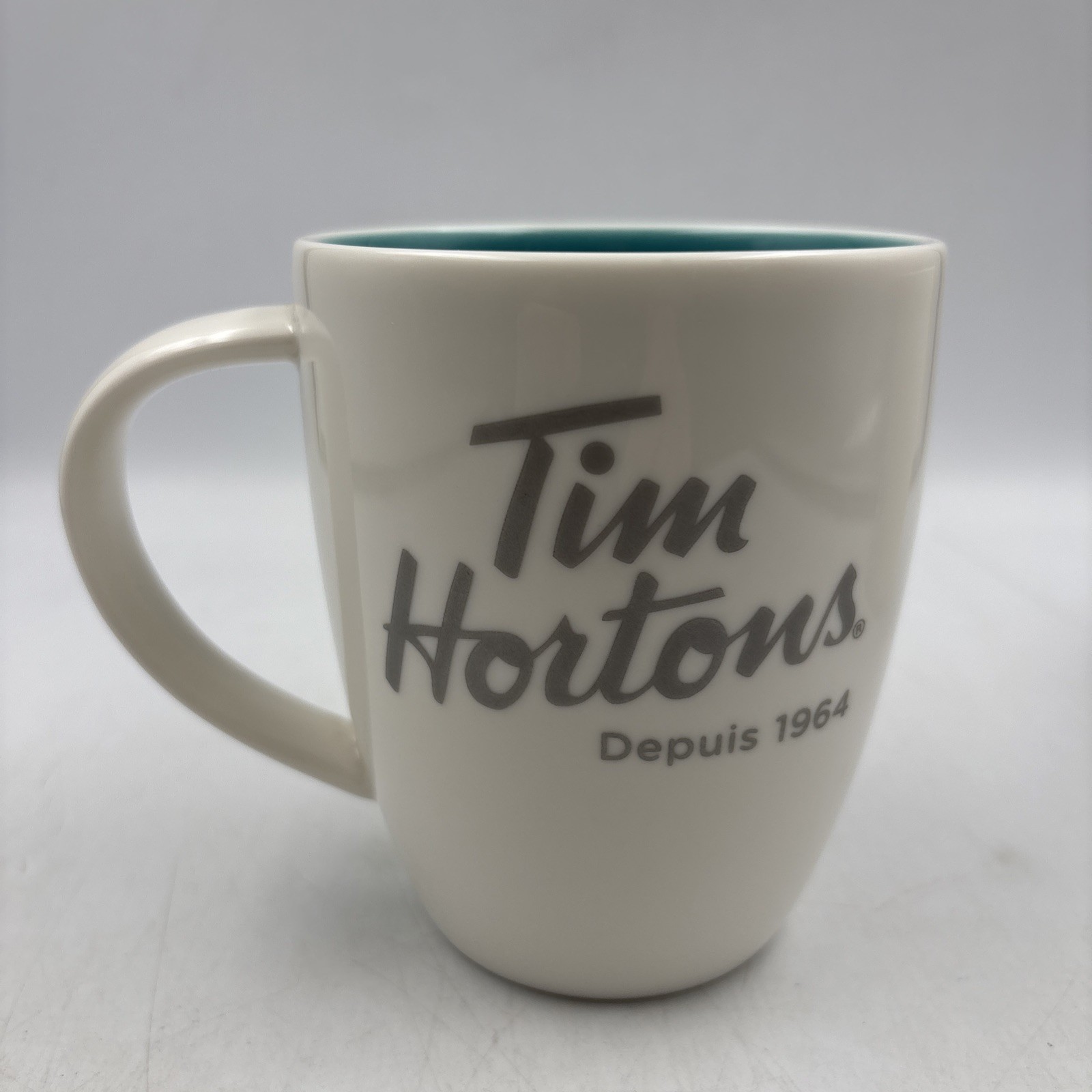 Pair Of Tim Hortons Limited Edition #014 / 006 Coffee Mugs Gold & Teal Inside