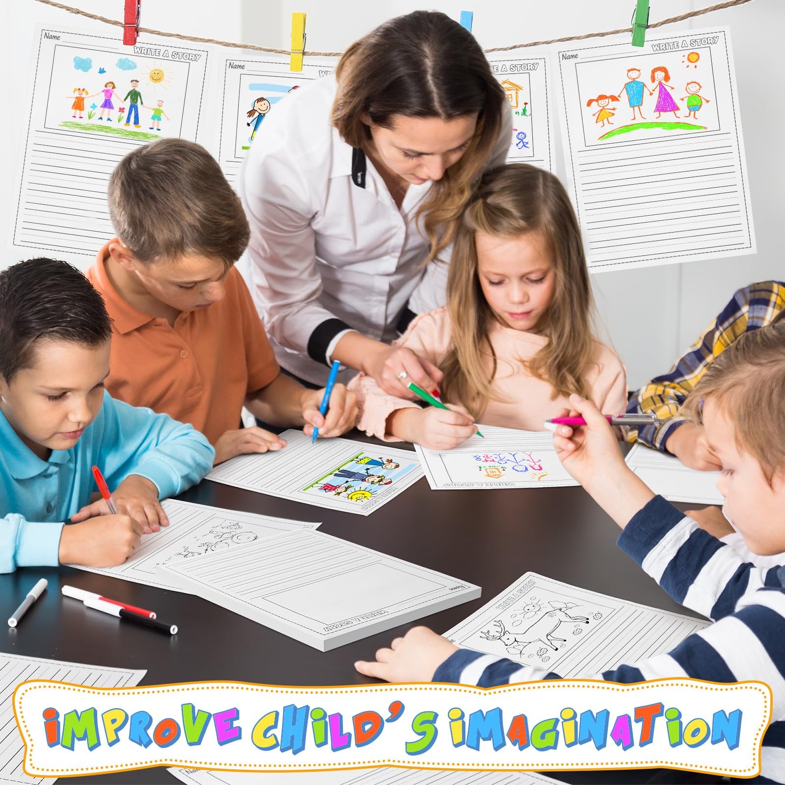 100 Sheets Writing Beginner Paper Kids 8.5″x11″ Handwriting Bulk Picture Space