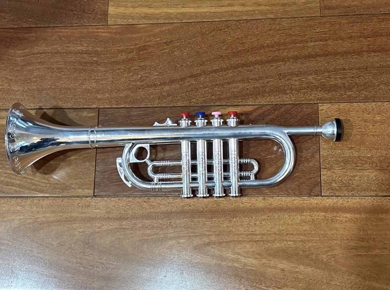 Imported Bontempi Toy Silver Trumpet Horn for Kids 4 Note Made In Pontenza Italy