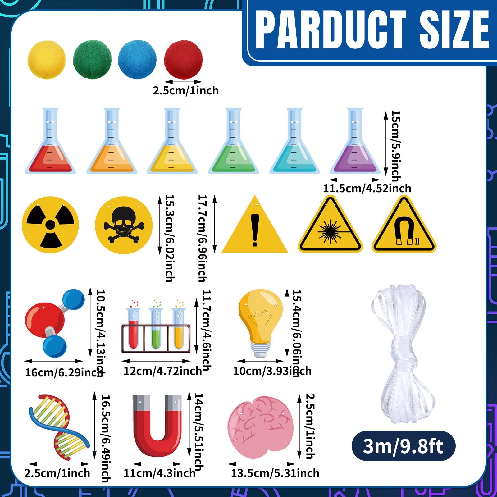 Wettarn 5 Pieces Back to School Decorations Science Red, Green, Yellow, Blue