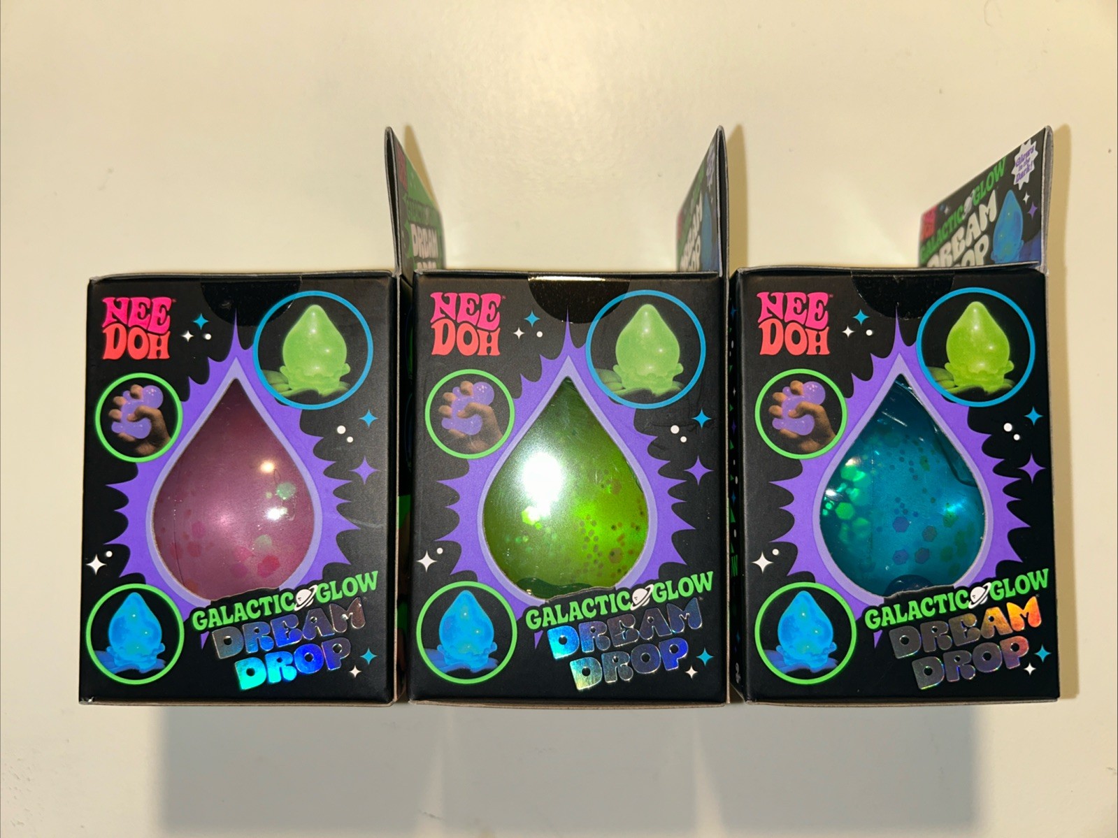 VIRAL NeeDoh GALACTIC GLOW Dream Drop Complete Set of 3 Green Blue Purple – RARE