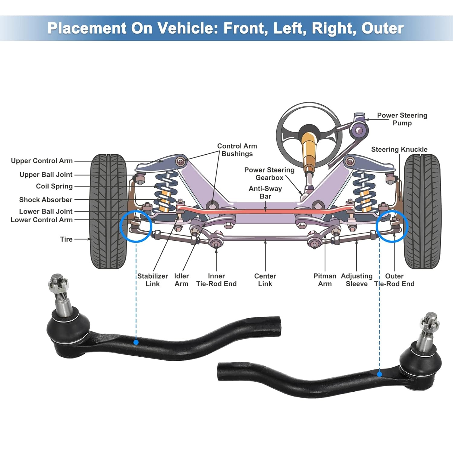2PCS Front Outer Tie Rod End Links Steering Suspension ES