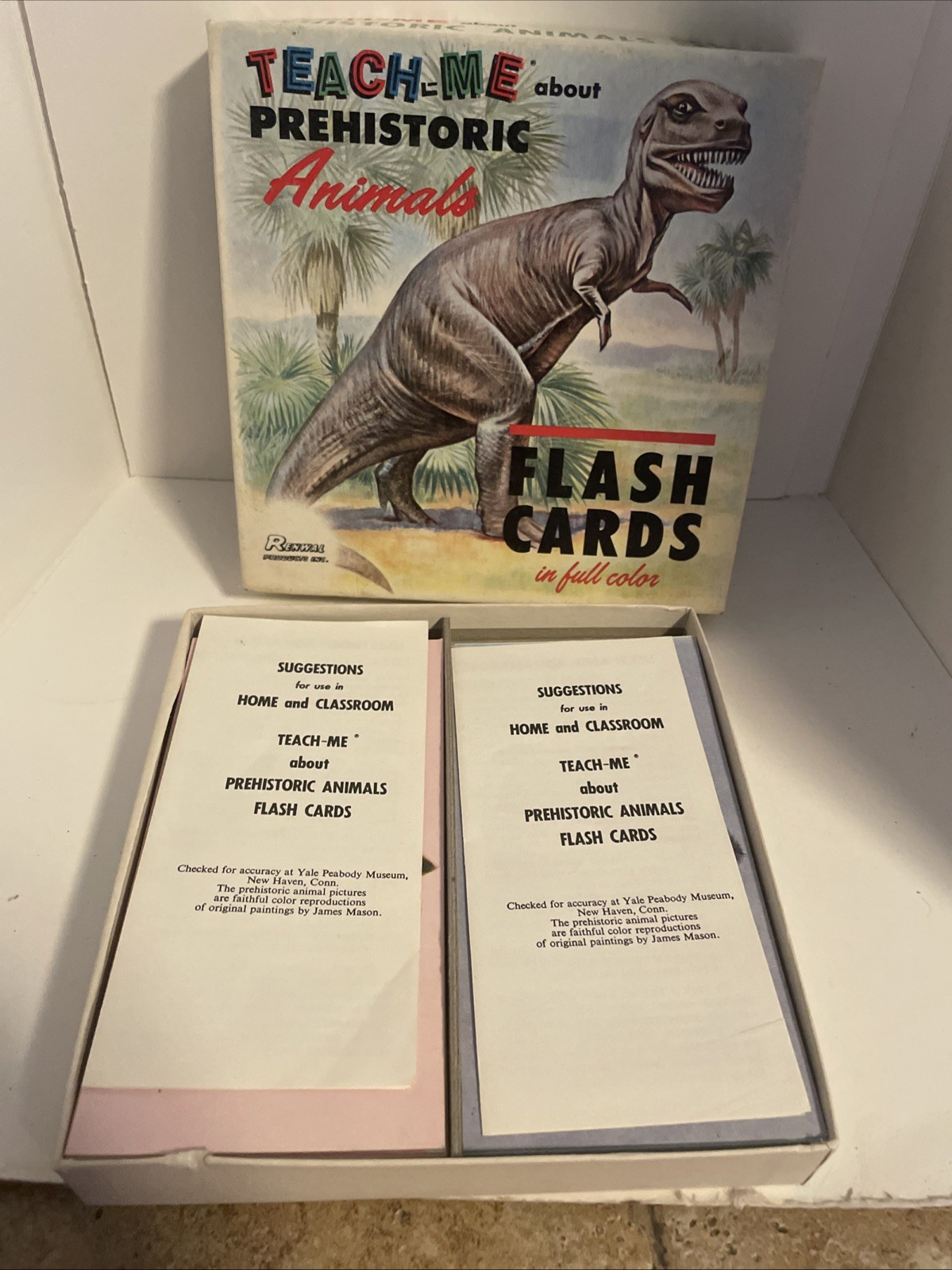 Vintage 1968 Teach Me Prehistoric Animals Flash Cards Dinosaurs 48 Cards