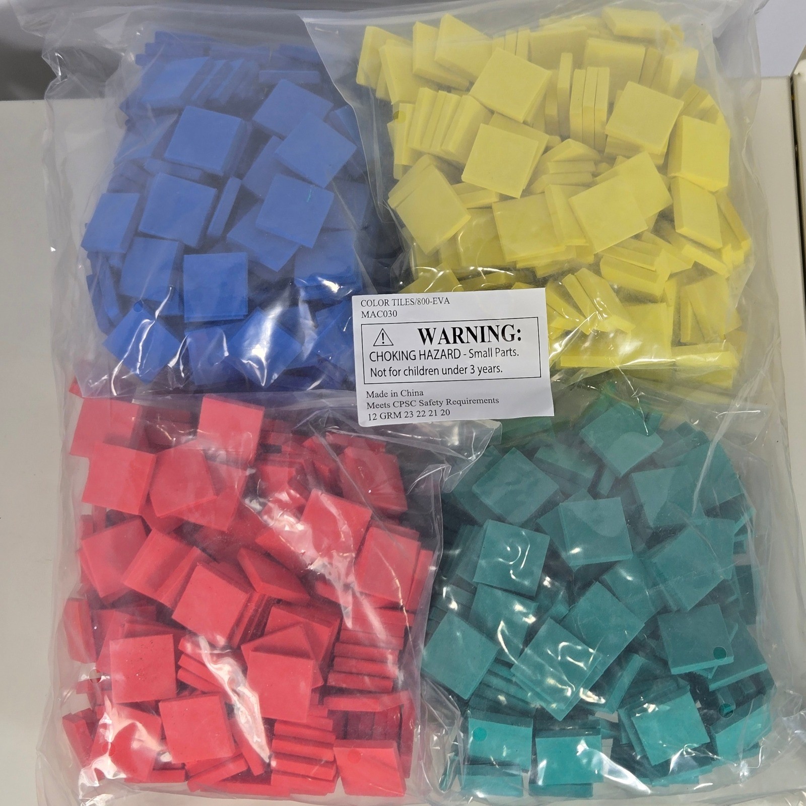 Color Tiles 800-EVA MAC030 Foam Math Manipulatives Red Blue Yellow Green Set