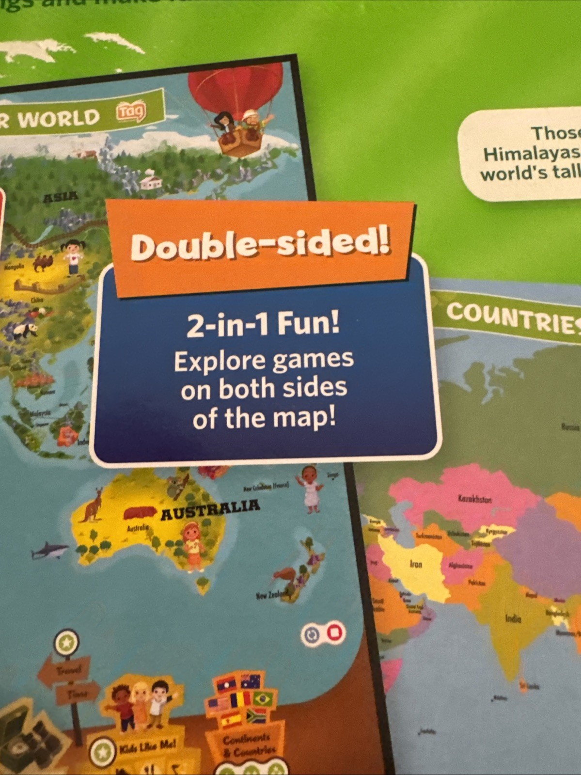 Leap Frog Interactive Jumbo World Map 2 Sided Educational- Use With Tag Read Sys
