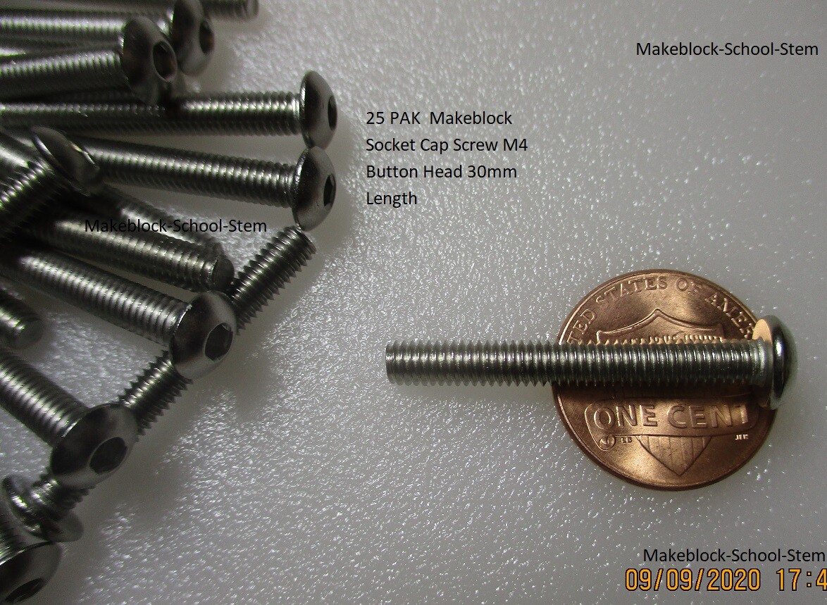 25 PAK Makeblock Socket Cap Screw M4 Button Head 30mm Length