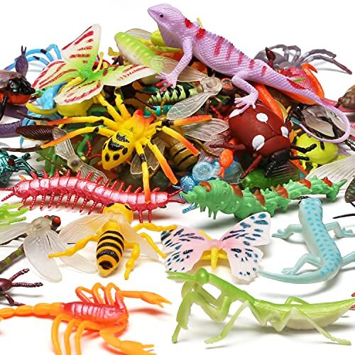 76 Pack Mini Plastic Bug Set, Realistic Insects Toy for Child, Fake Bugs