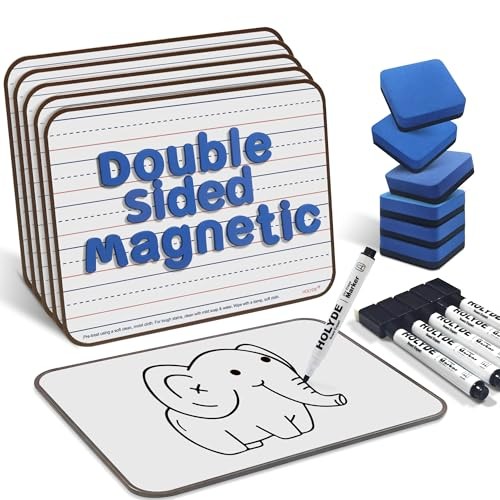 Dry Erase Boards 6 Pack, Double Sided Magnetic Small Whiteboards with Lines