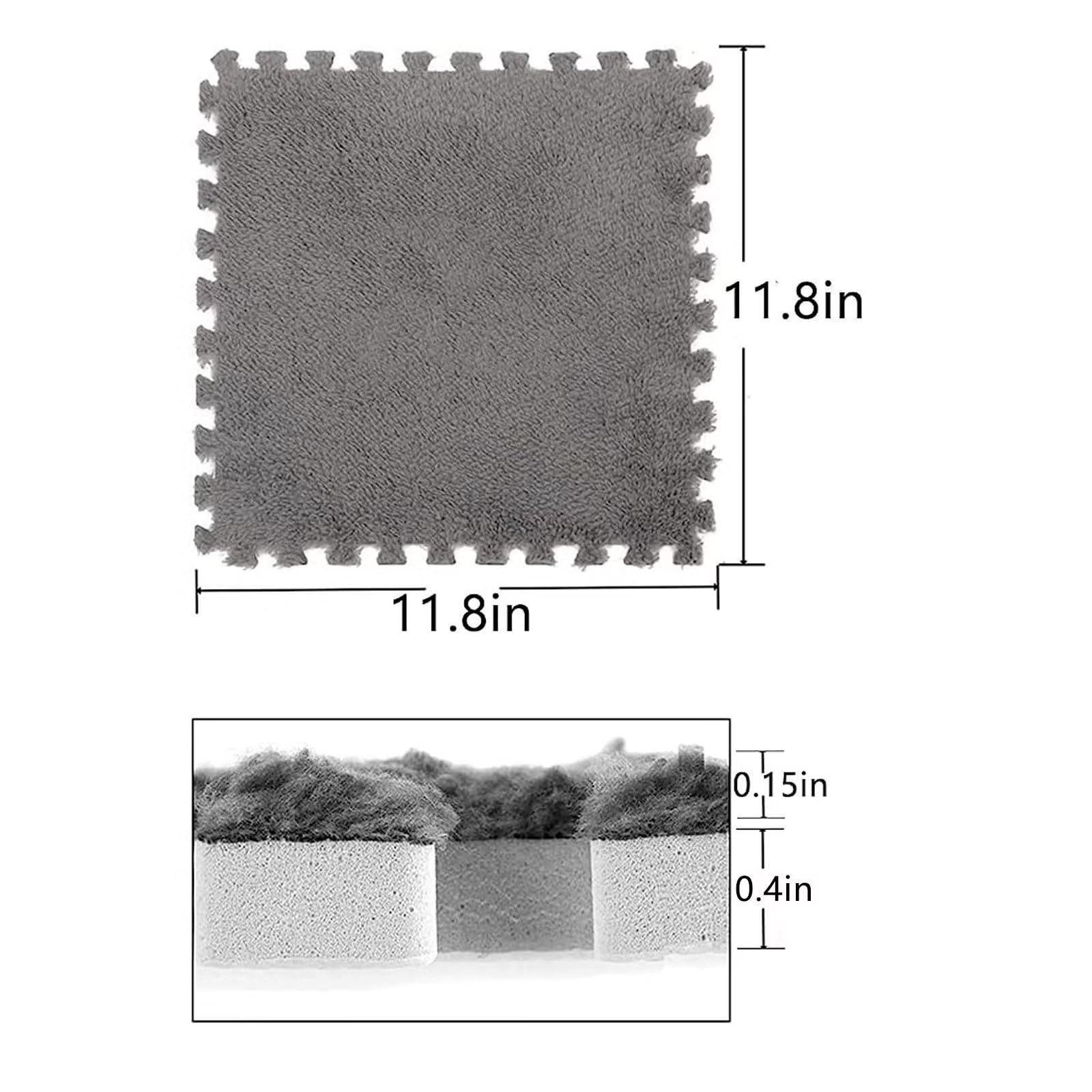 Typutomi 12pcs Plush Puzzle Foam Floor Mat, 55.7×55.7×0.55in, Rose Red&pink
