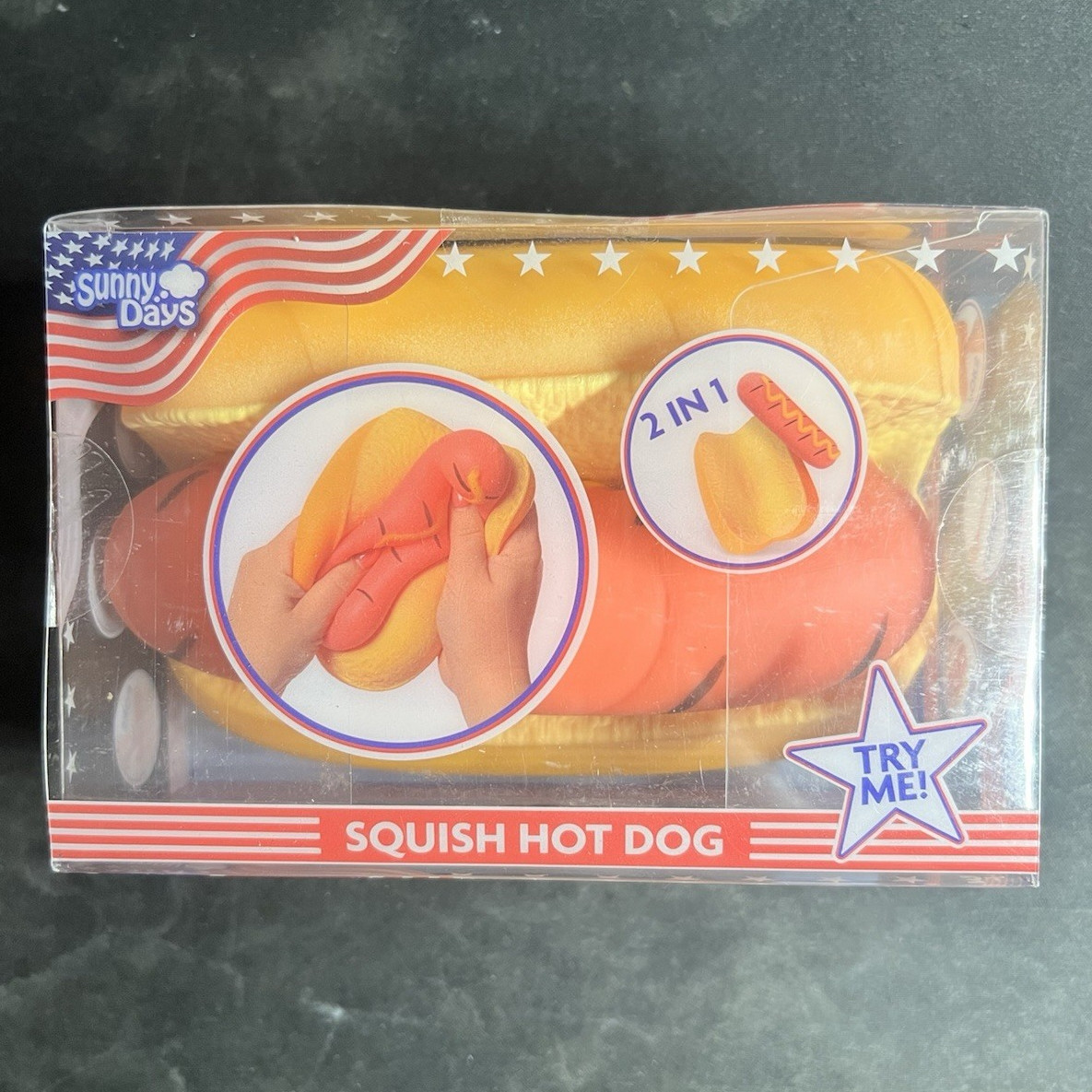 Sunny Days Squishy Hot Dog 2-in-1 Squeeze fidget stress relief toy
