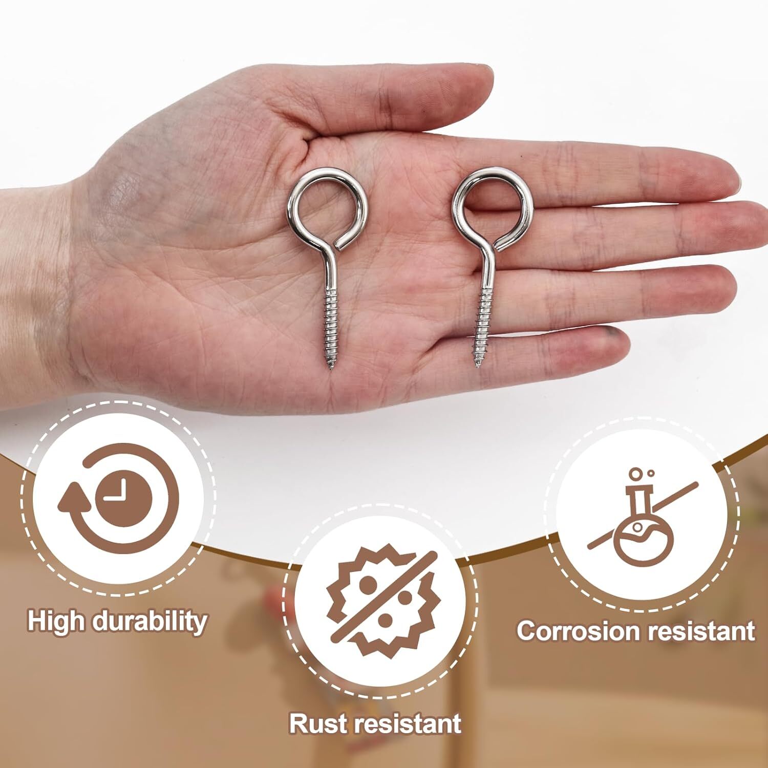 10PCS 2 inches Screw Eyes M3 304 Stainless Steel Eye Screws, Heavy Duty Screw,