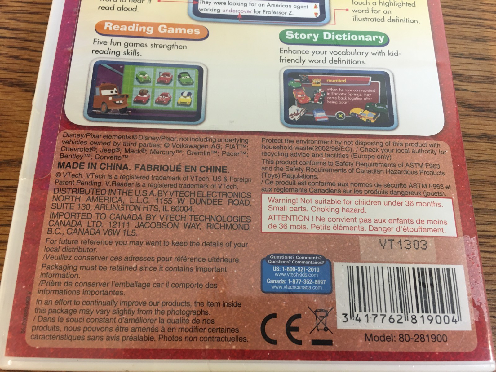 Vtech V.Reader Cars 2 Interactive E-Reading System Ages: 4-6 Years New Sealed