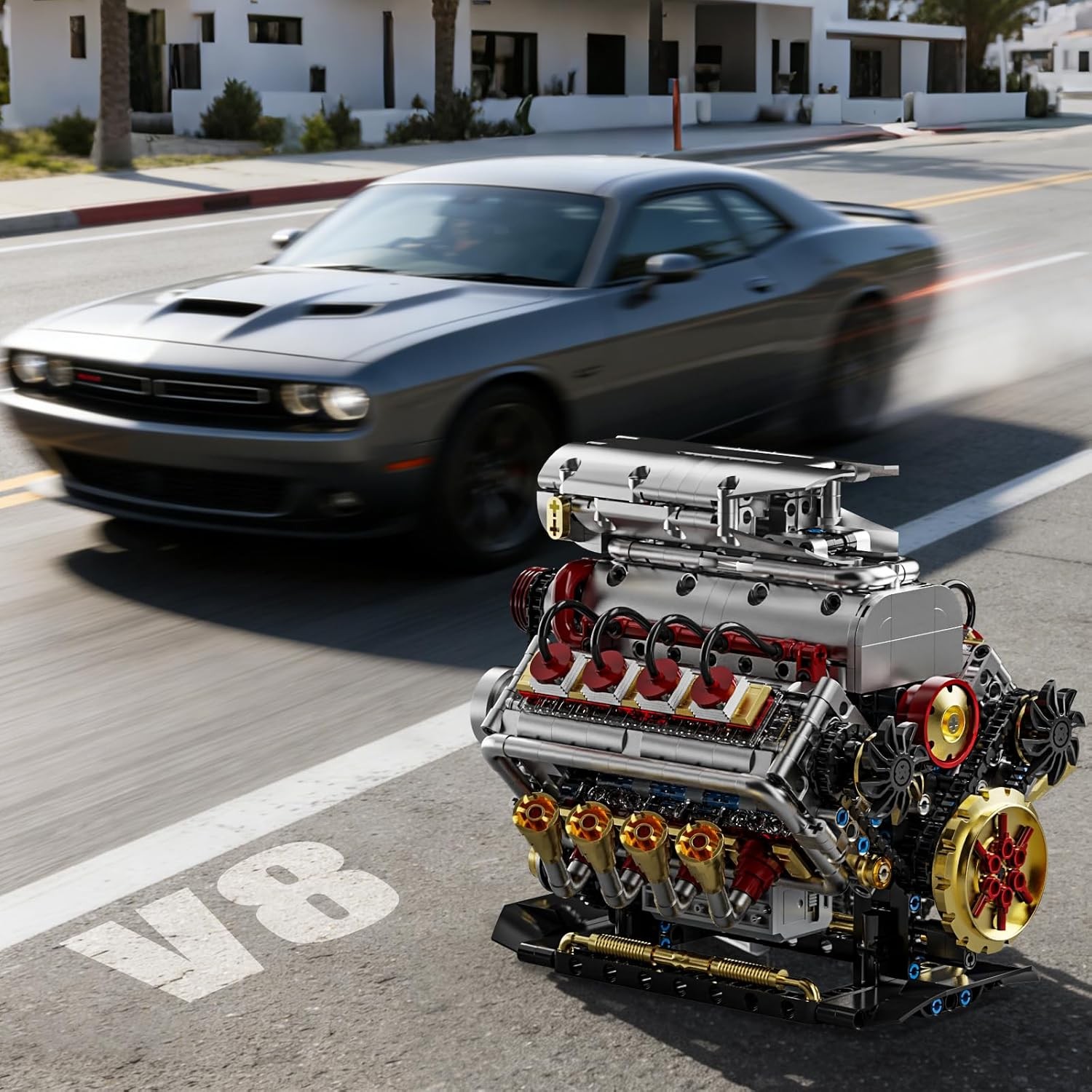 V8 Engine Model Kit That Runs 8-Cylinder Car Engine Building Set with Rechargea