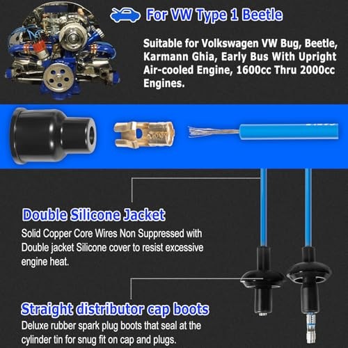 7mm Blue Silicone Ignition Plug Wires Set, 00-9407-0 Spark Plug Wire Set for VW