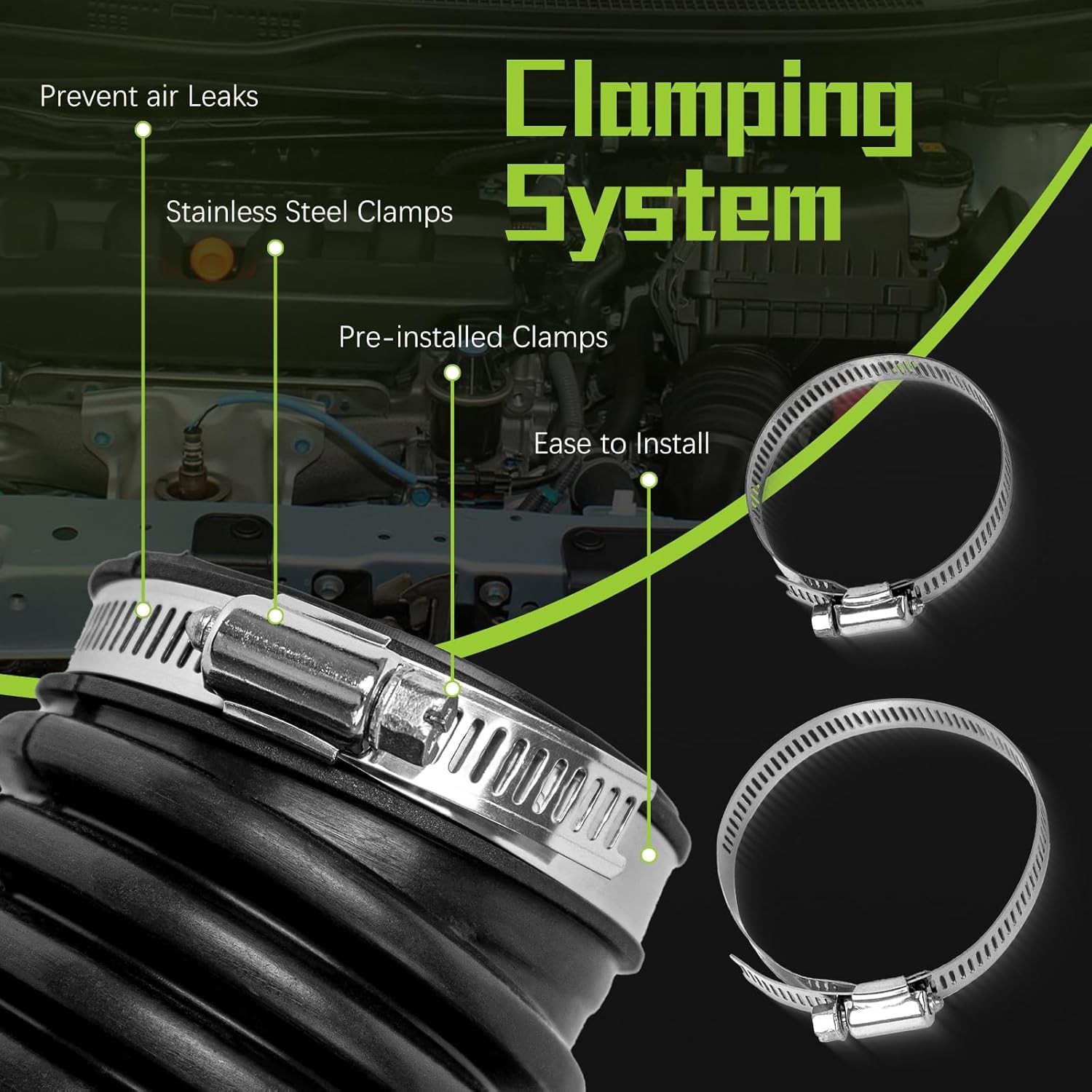 Engine Air Intake Hose Tube With Clamps Compatible With 2012-2015 Honda Civic 1.