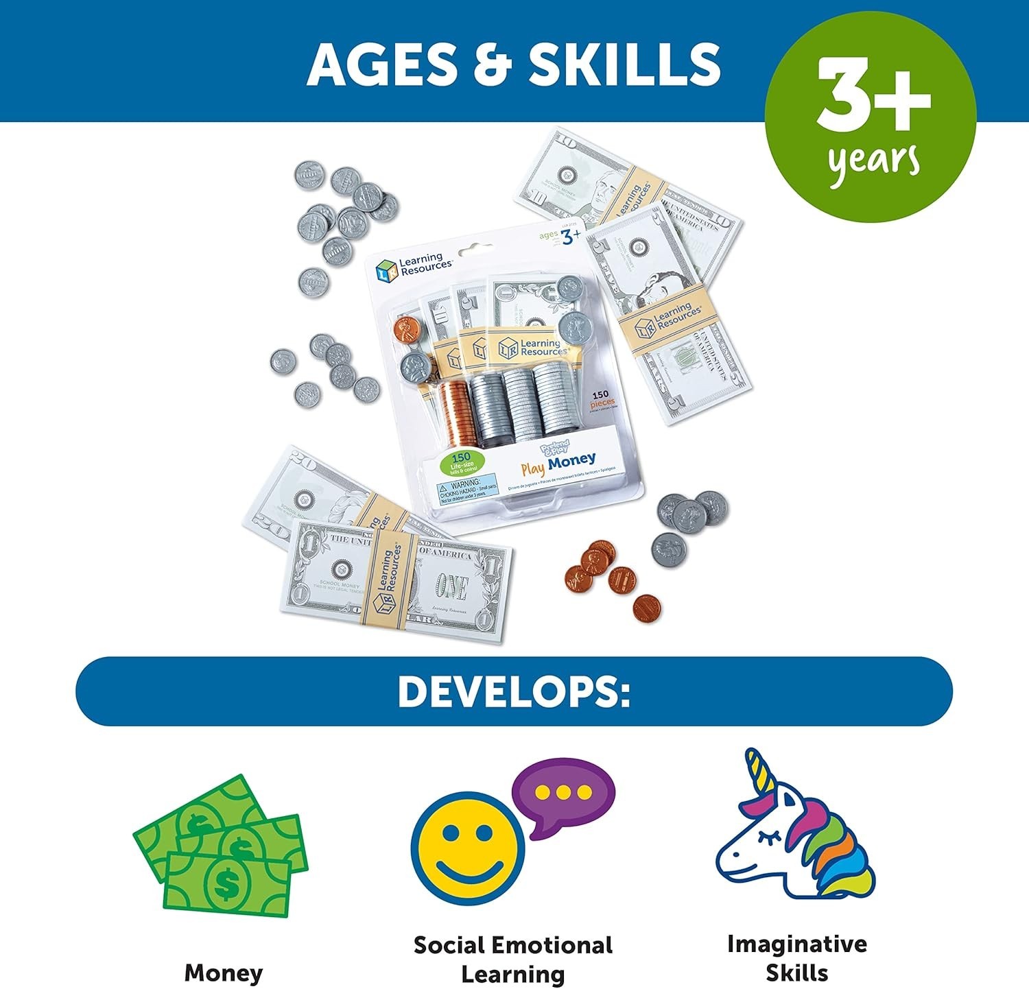 Pretend Play Money – Math Manipulatives for Kids, Kids Bank, Plastic Coins, C…