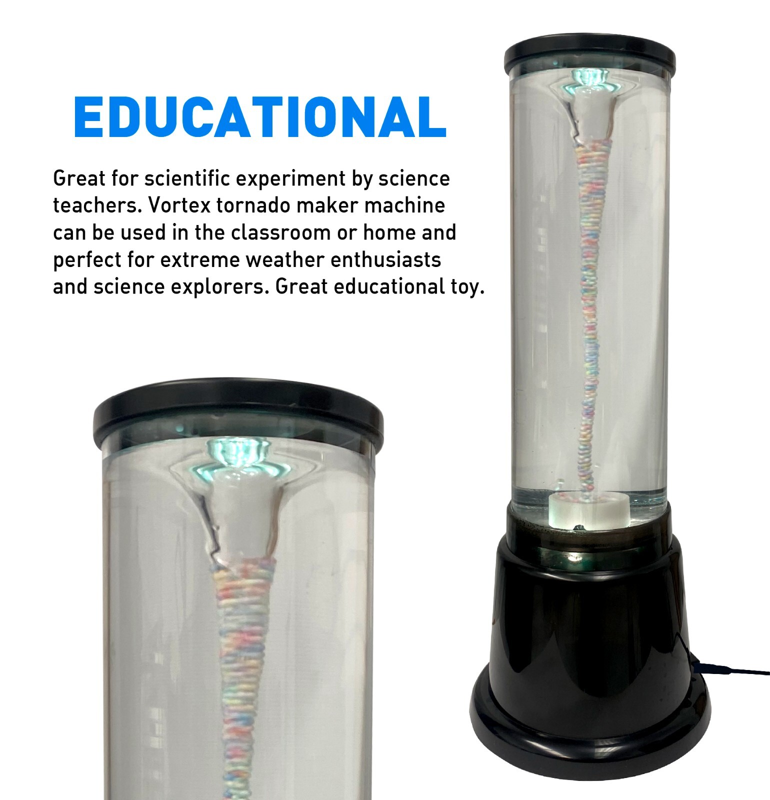 Water Vortex Tornado Lava Lamp – 14” Tall – Kids Science Gift – Color Changing