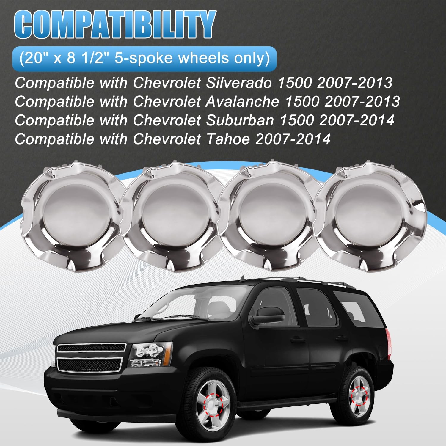 Chevrolet Polished Aluminum 4PCS Hubcap Wheel Center Cover Compatible
