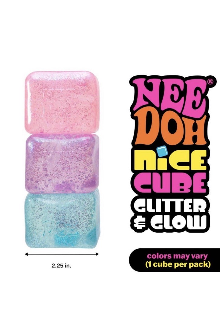 NeeDoh Nice Cube Glitter and Glow, Nee Doh Squishy, Glowing Ice Cube Purple