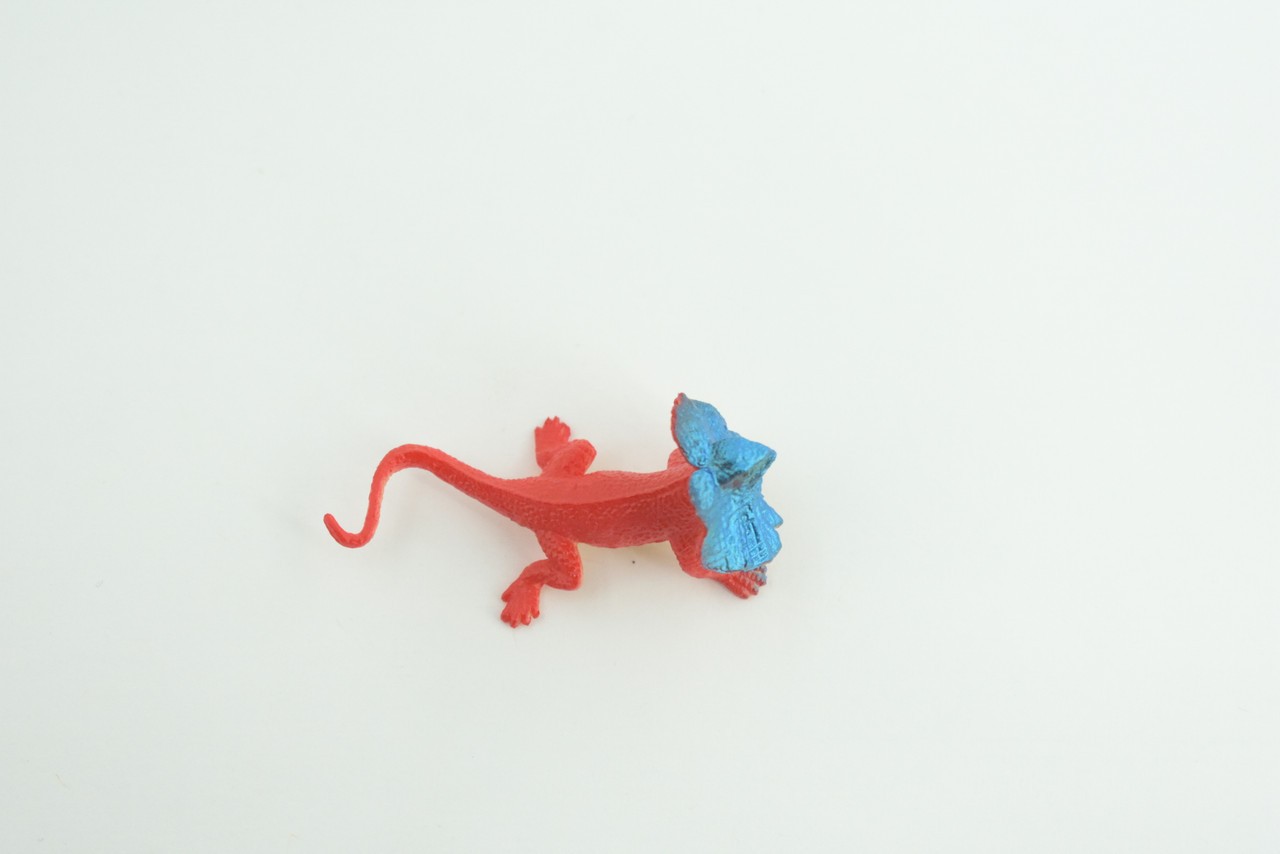 Toy Frilled Lizard, Red and Blue, Realistic Hand Painted Rubber 2.5″ WR40 B197