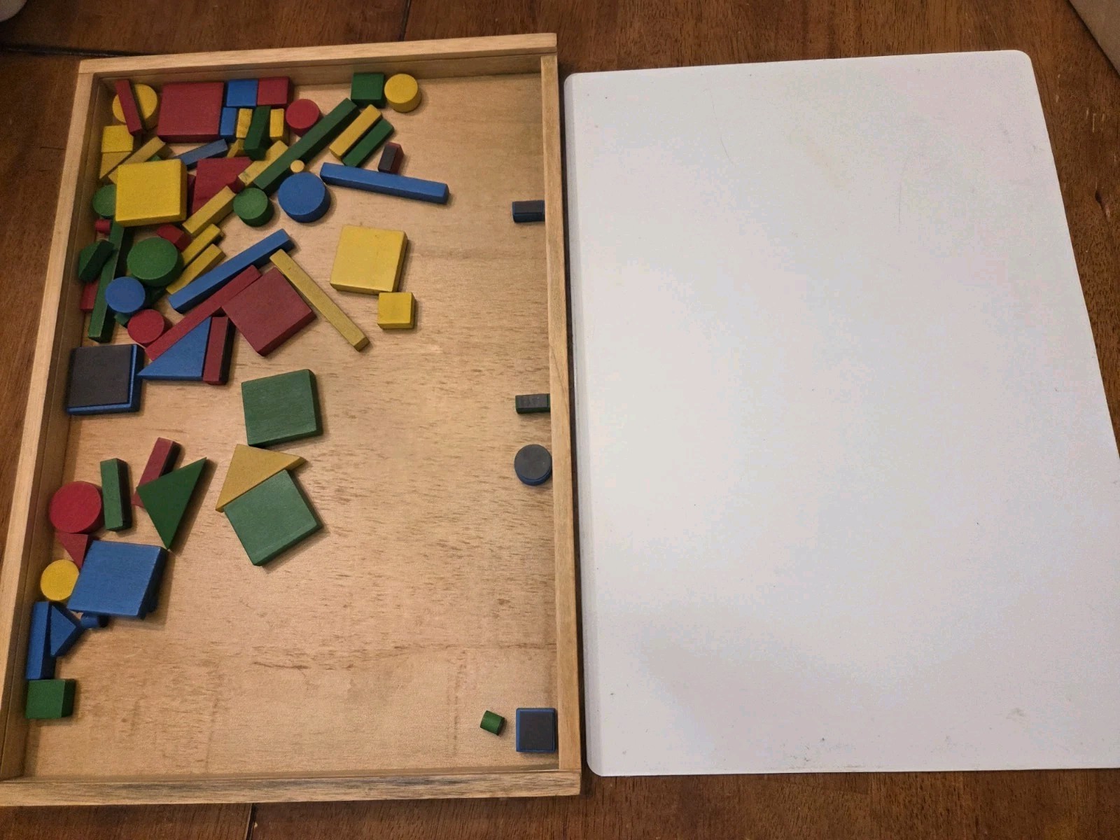 Vintage Magnetic Shape Set Geometric Shapes Red Green Blue Yellow Wood